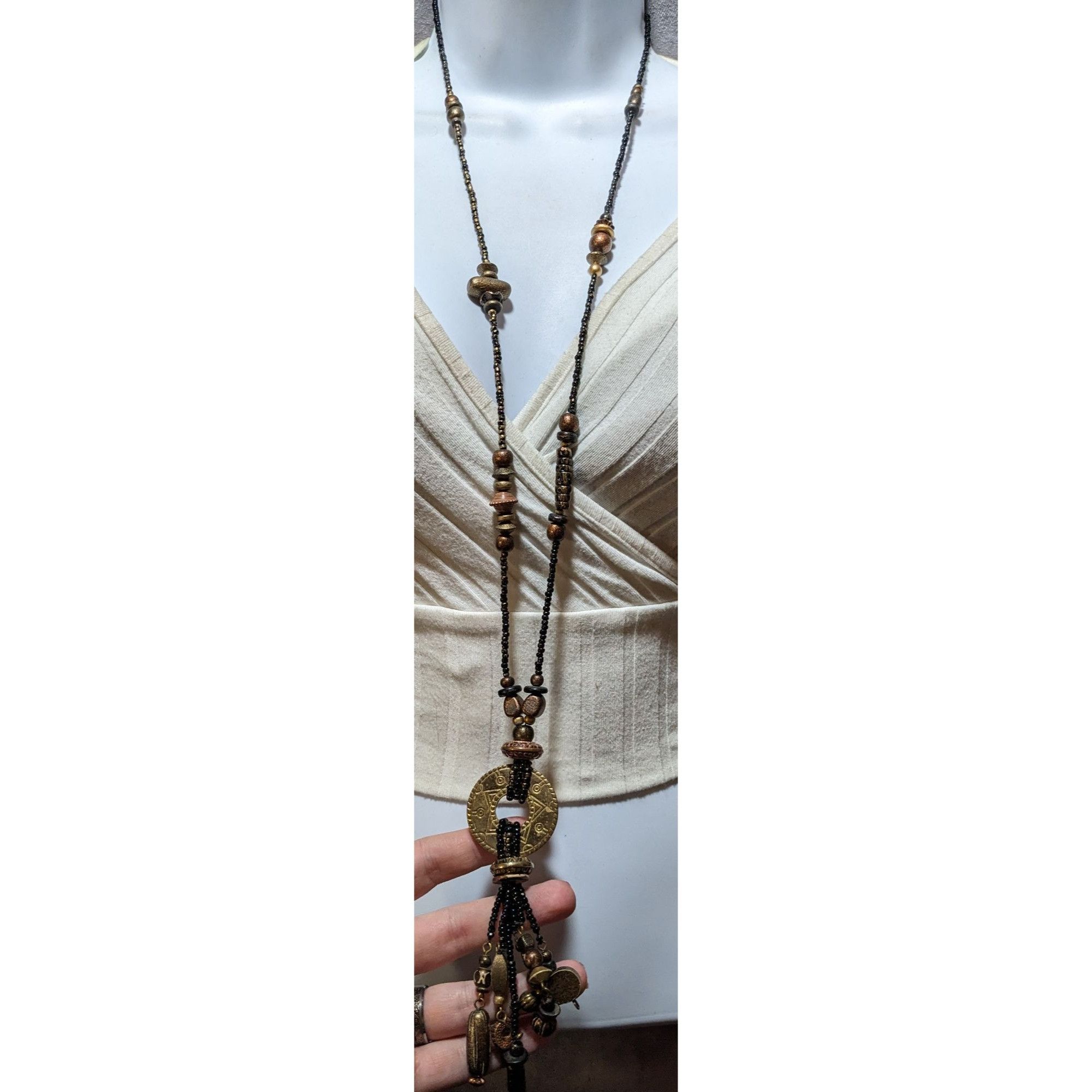 Other Vintage Southwestern Black And Gold Beaded Tassel Necklace Size ONE SIZE - 7 Thumbnail