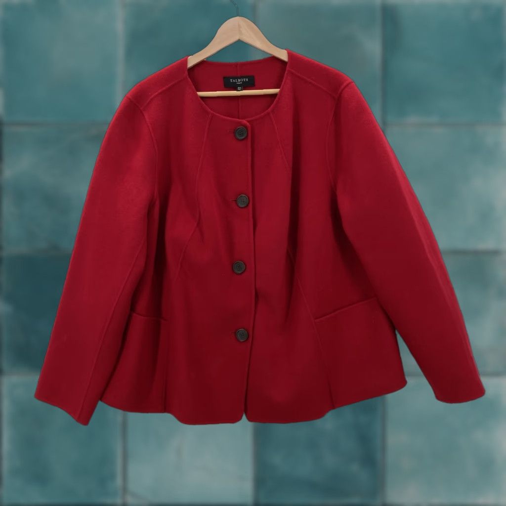 Talbots Talbots Jacket Womens 18W Red Wool Blend Collarless Button Front Peplum Back Size XXL / US 16-18 / IT 52-54 - 1 Thumbnail