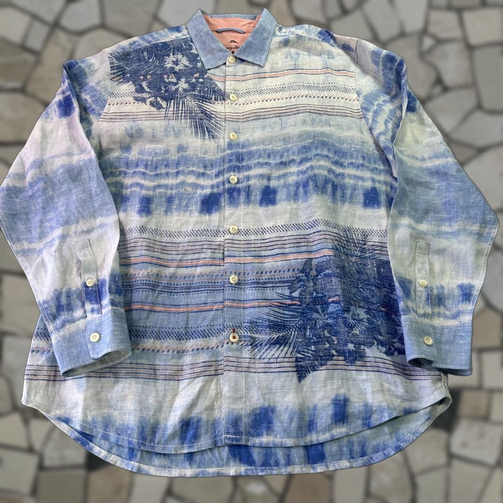Tommy Bahama Tommy Bahama Relax Shirt Mens XL Blue Striped Linen Hawaiian Button Up Adult Size US XL / EU 56 / 4 - 1 Thumbnail