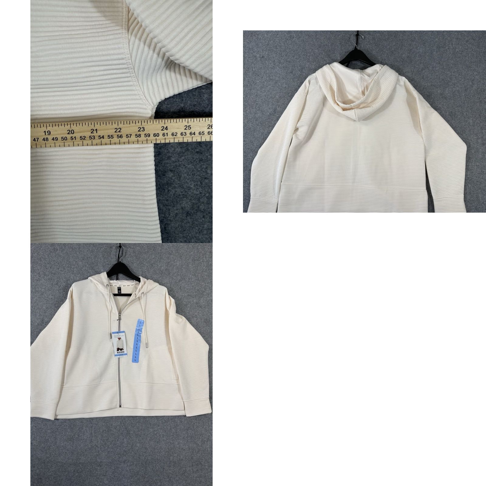 DKNY DKNY Ottoman Full Zip Hoodie Sweatshirt Women Size L Sand Ivory Pink Ribbed NWT Size L / US 10 / IT 46 - 9 Thumbnail