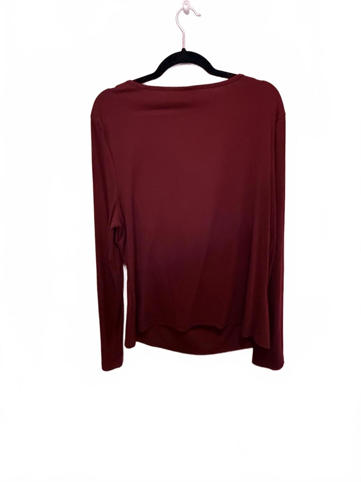 Designer Chic Burgundy Long Sleeve Top with Twist Detail Size 4XL / US 24-26 - 4 Thumbnail