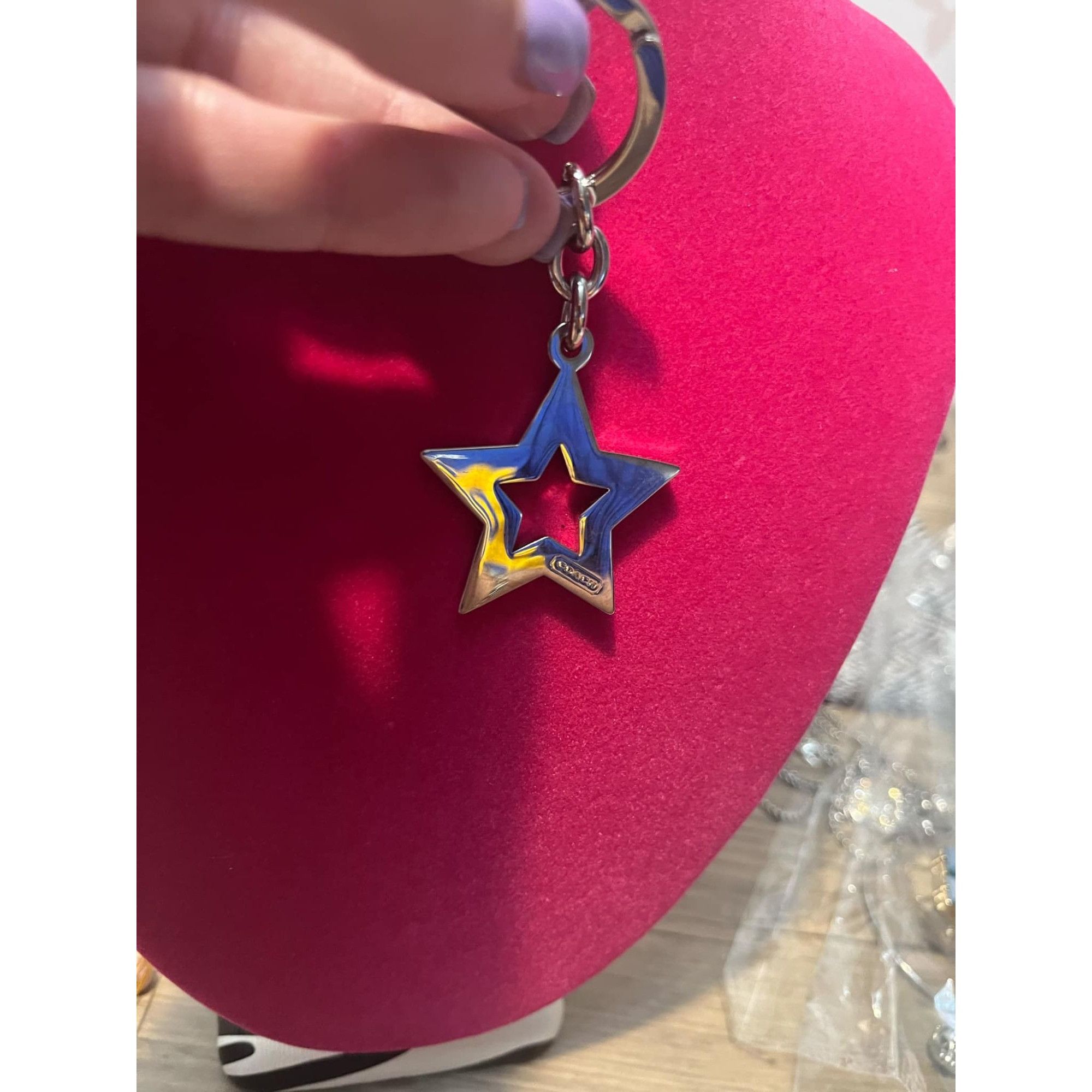 Coach New Coach Key Chain Silver Tone Blue Stud Diamond Star Purse Size ONE SIZE - 4 Thumbnail