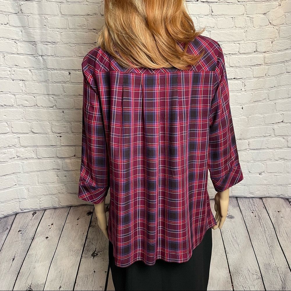 J. Jill J. Jill Red Plaid Tartan Boat Neck Blouse Size M Petite Size M / US 6-8 / IT 42-44 - 5 Thumbnail