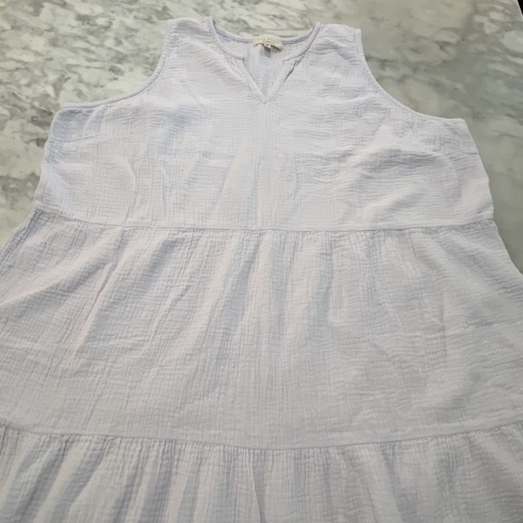 Vintage Side Stitch Dress 2X White Sleeveless Plush Crinkle Gauze Tiered A-Line Women Long Spring Summer Size XXL / US 16-18 / IT 52-54 - 3 Thumbnail