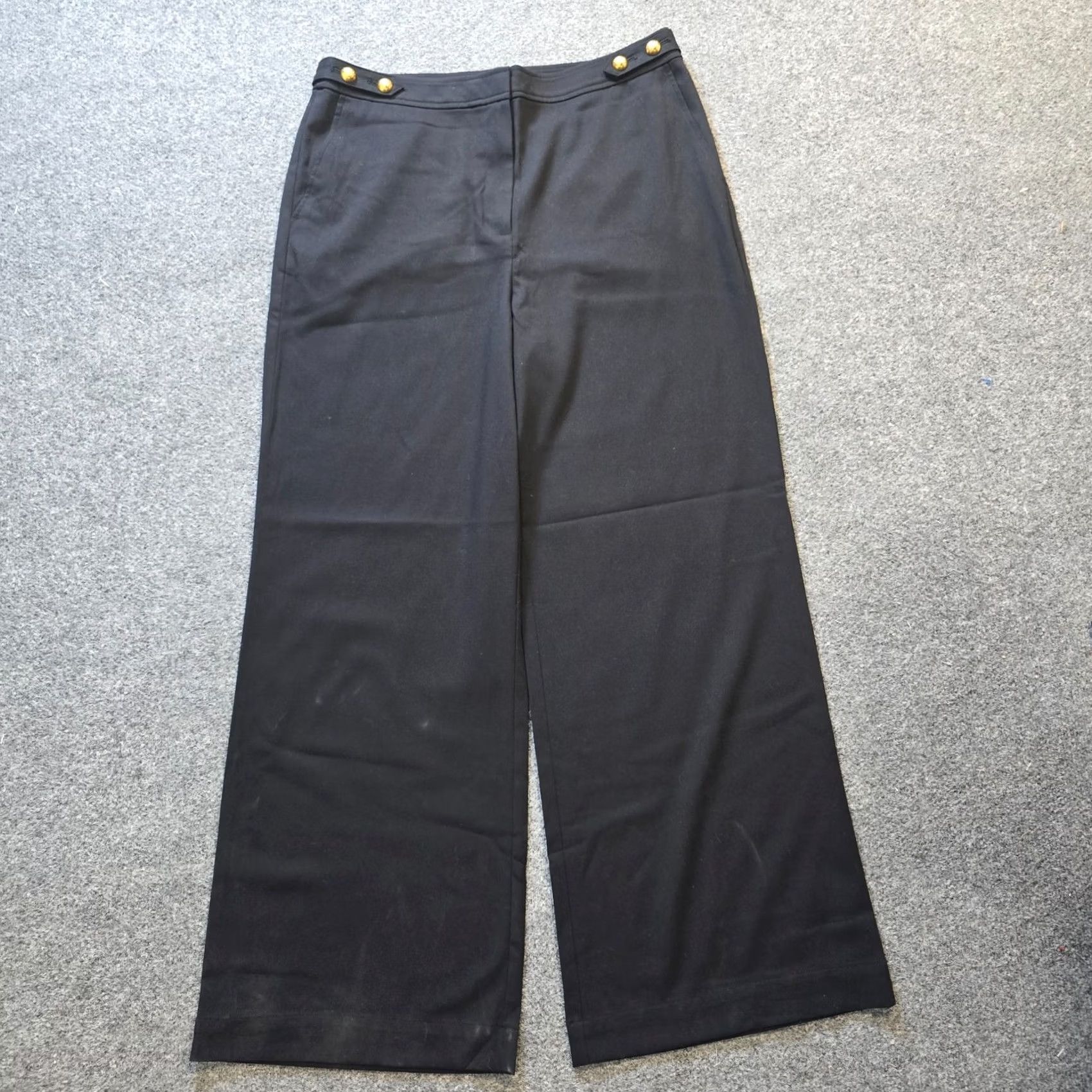 Loft LOFT Pants Womens Size 12 Black Wide-Leg Gold Buttons Nautical Capsule Career Dress Pants Regular Women Size 34" / US 12 / IT 48 - 2 Thumbnail