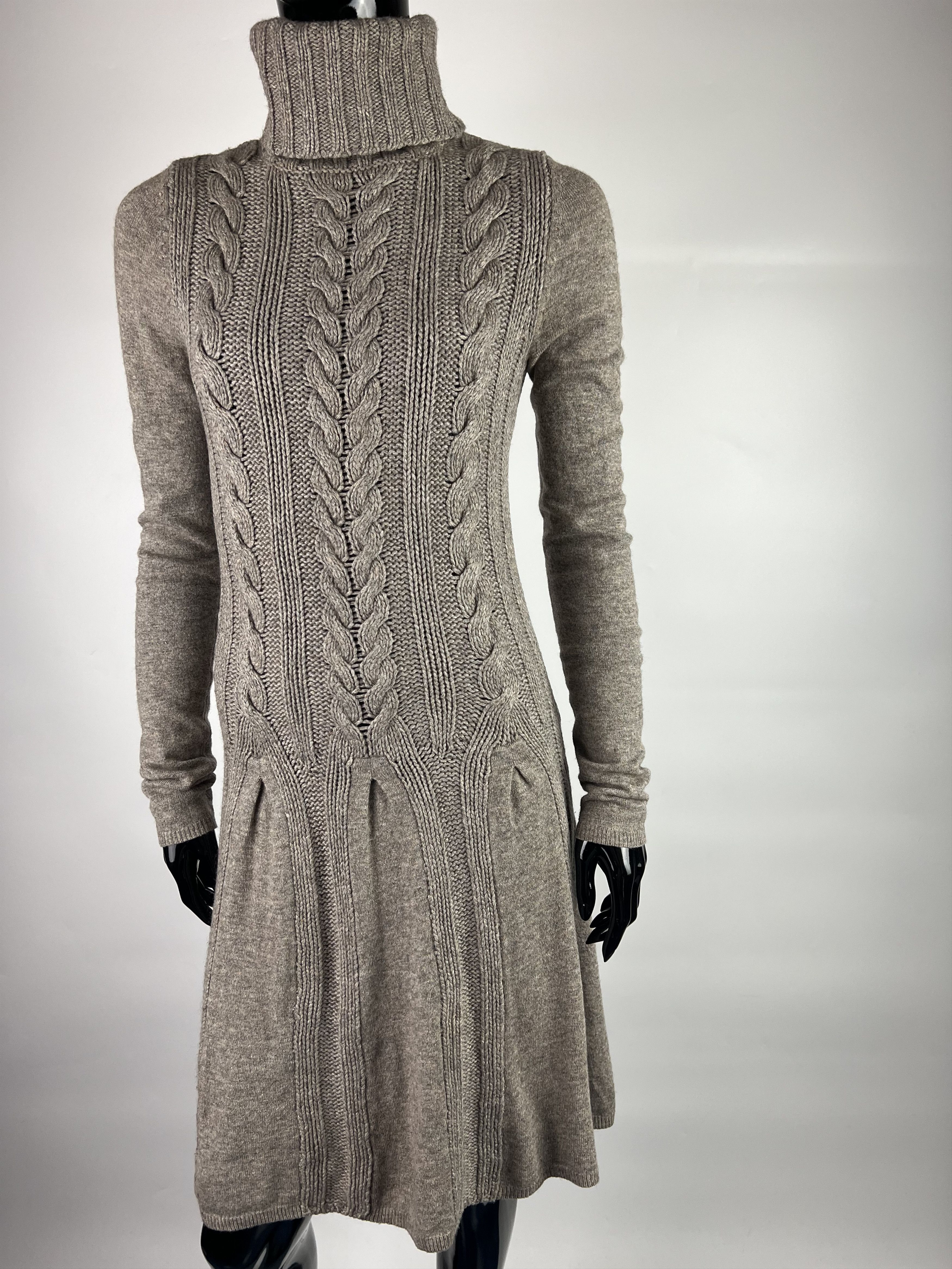 Designer Set Wool Cashmere Cable Knit Turtleneck Long Sleeve Dress Size XS / US 0-2 / IT 36-38 - 4 Thumbnail