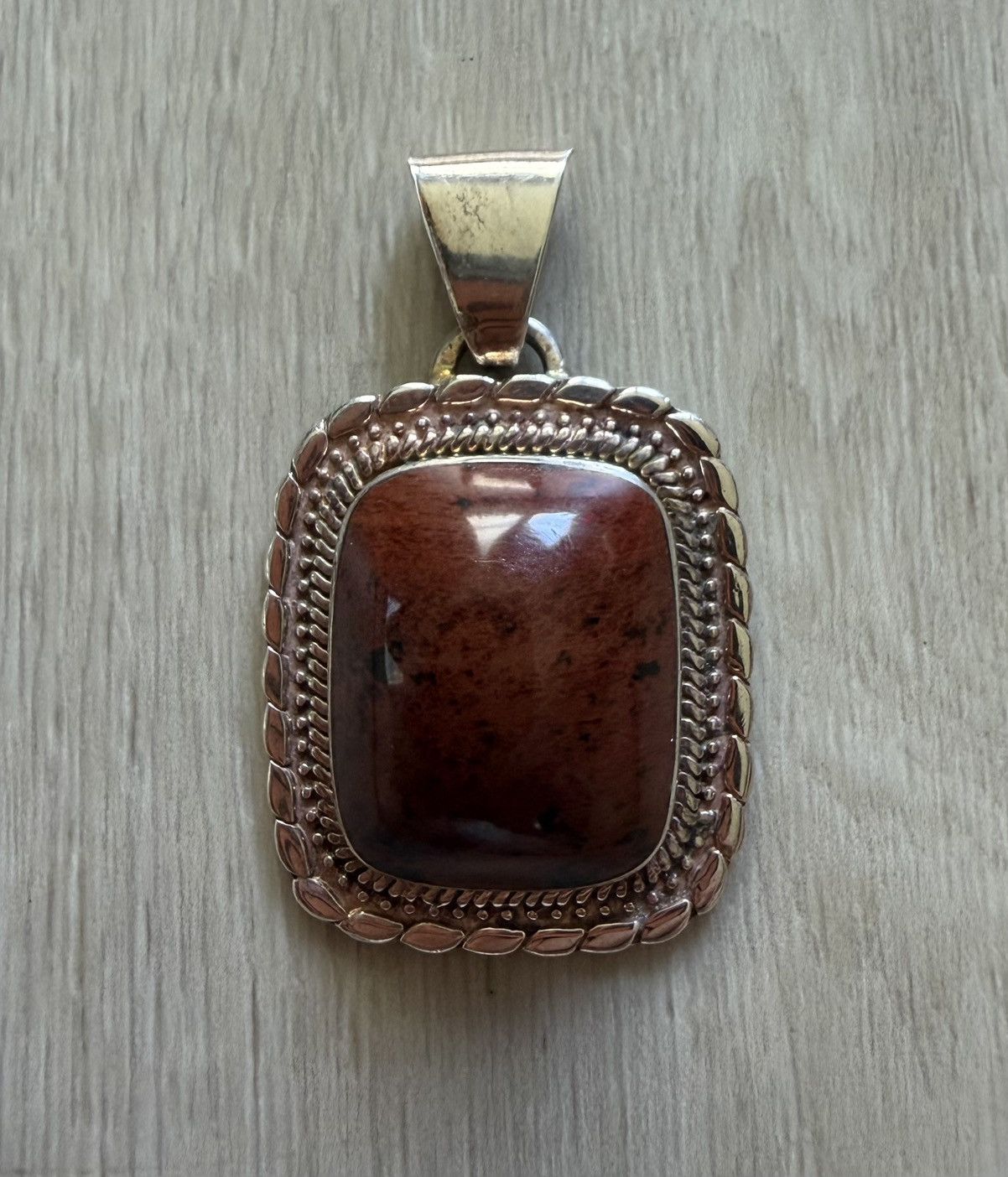 Vintage Vintage Mexico Sterling Silver Jasper Braided Edge Pendant Size ONE SIZE - 1 Thumbnail