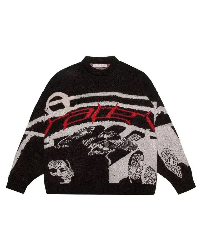Vintage Oversized Graphic Knitted Sweatshirt Sweater Pullover Size US L / EU 52-54 / 3 - 1 Thumbnail