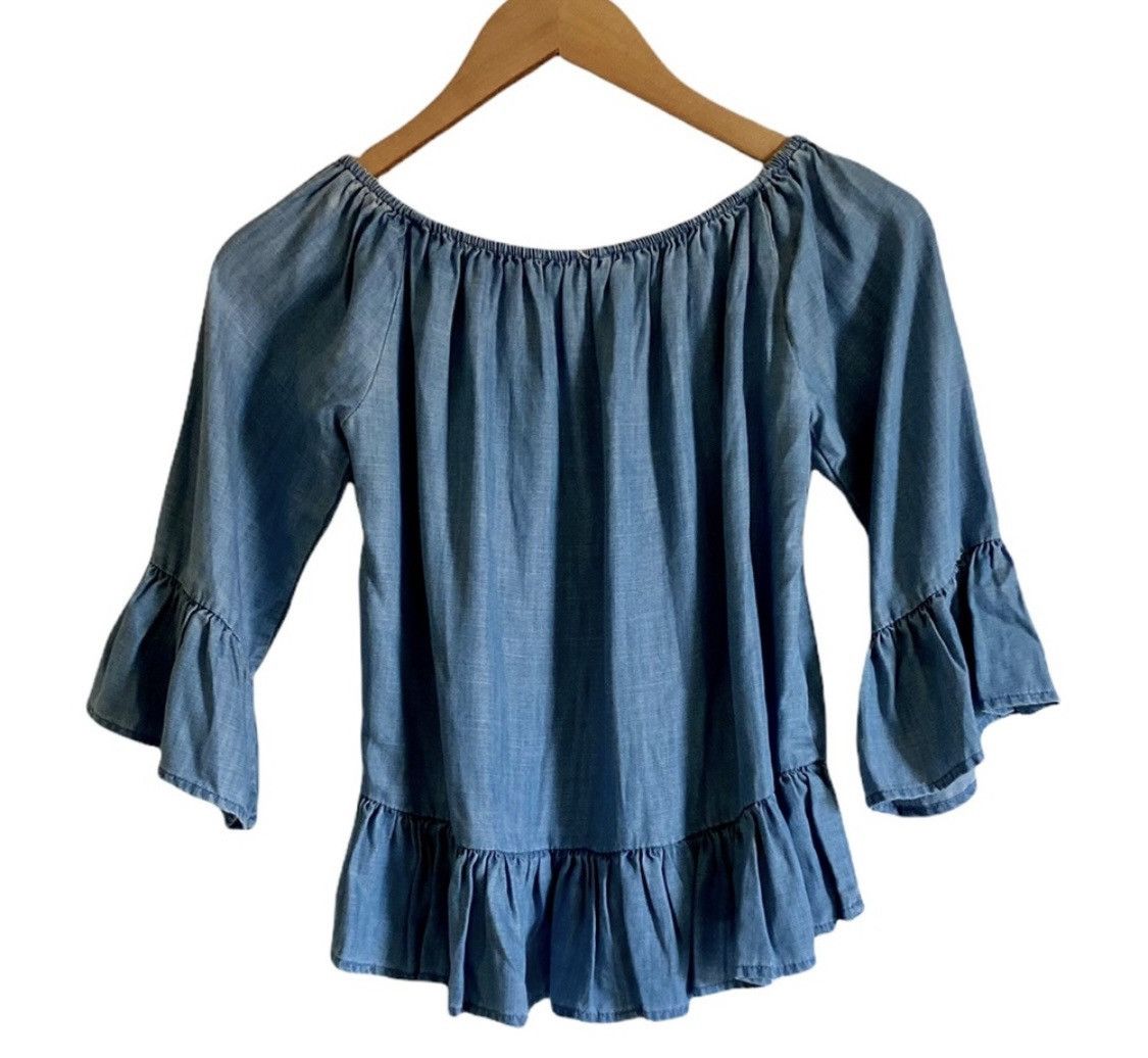 Gianni Valentino GIANNI BINI HERITAGE WASH DENIM OFF SHOULDER BELL SLEEVE TOP Size XS / US 0-2 / IT 36-38 - 7 Thumbnail
