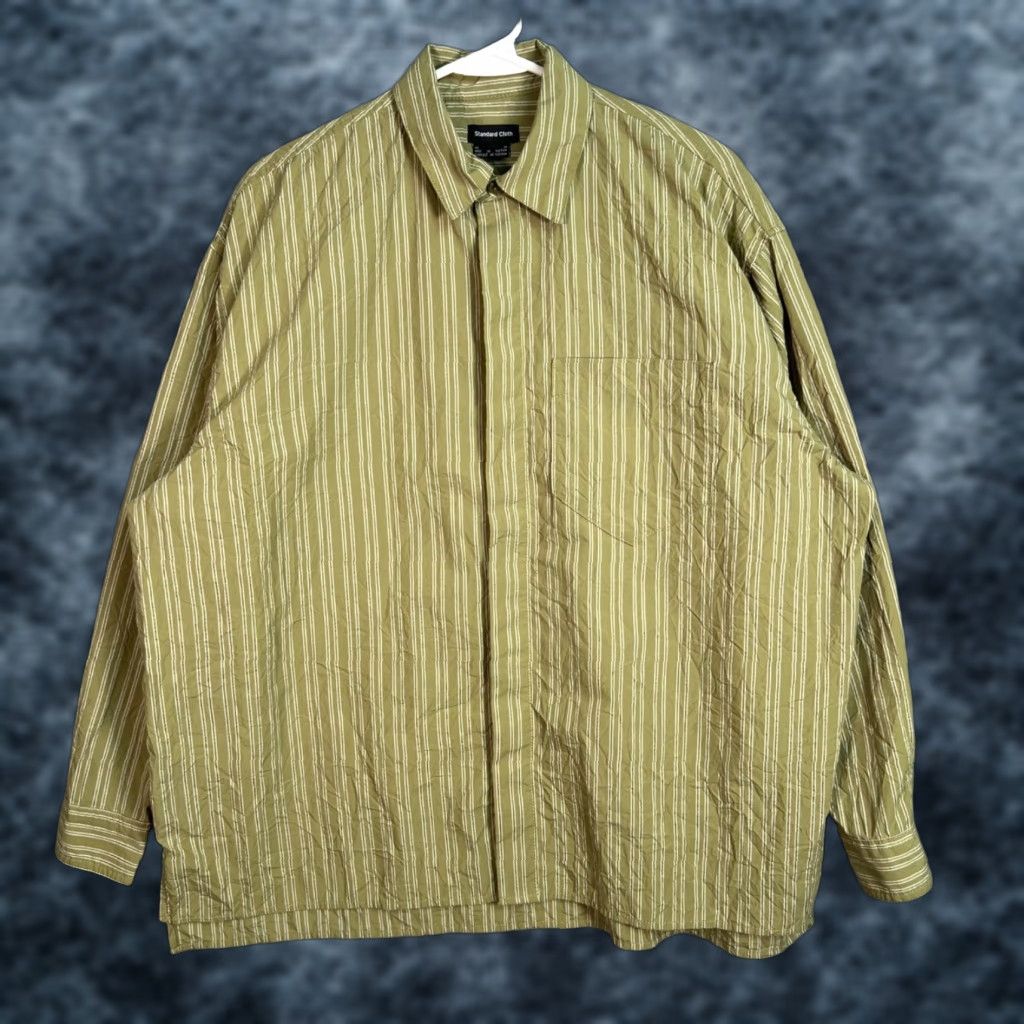 Olive VINTAGE Standard Cloth Mens XS Olive Green Striped Long Sleeve Button-Up Shirt Size XS / US 0-2 / IT 36-38 - 1 Thumbnail