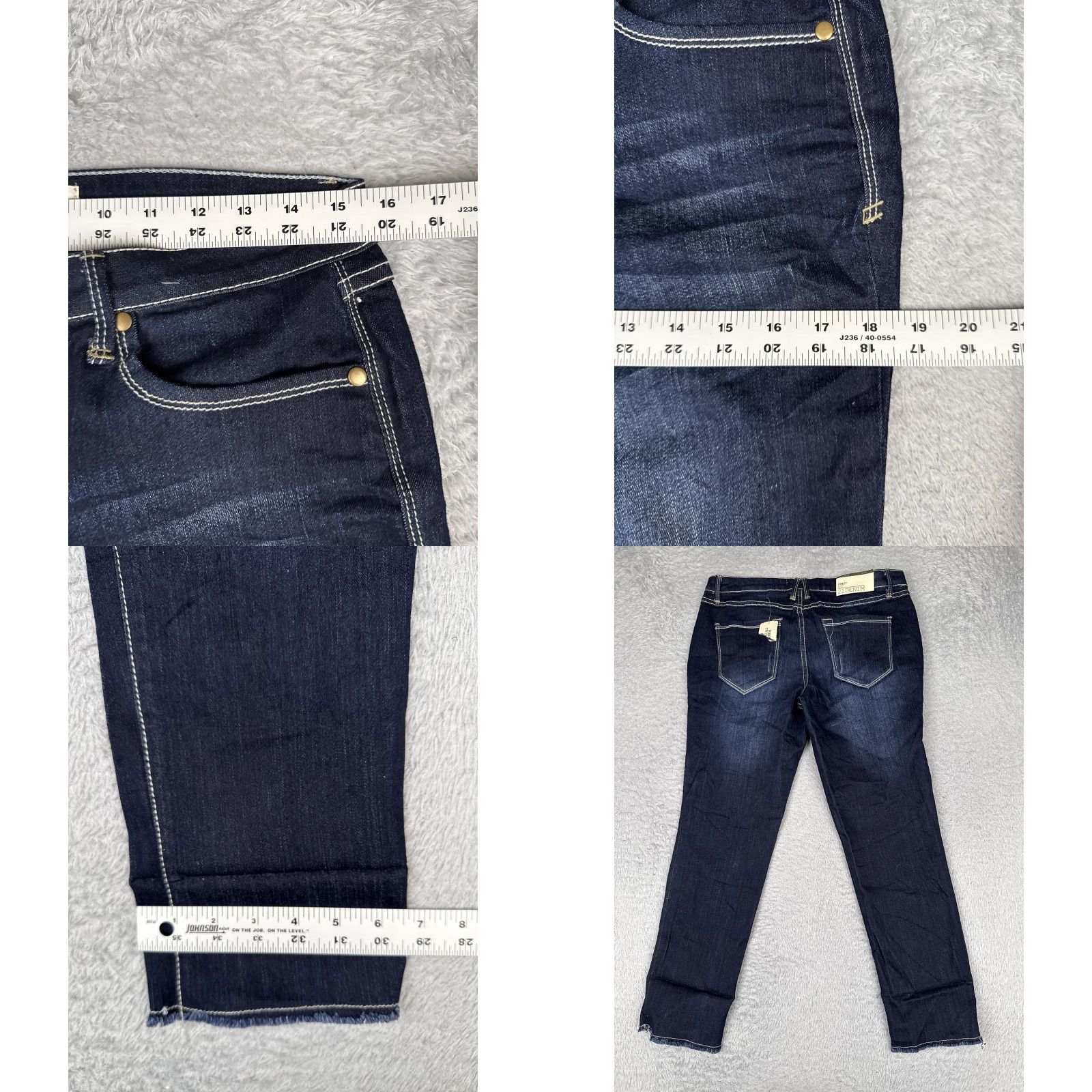 Denime 2.1 Denim Skinny Jeans Womens 29 Blue Dark Wash Distressed Mid Rise 29x27 Slim Size 29" - 9 Thumbnail