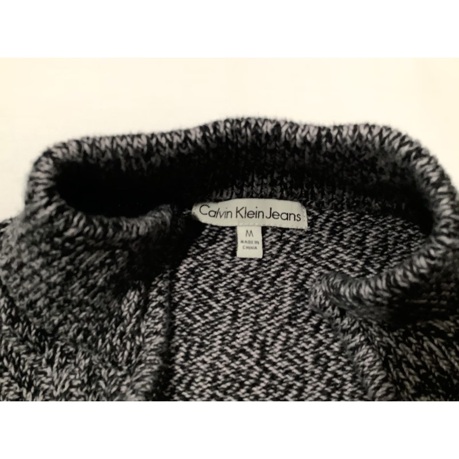 Vintage Calvin Klein Jeans Sweater Mens Medium Gray Herringbone Mock Neck 1/4 Zip Pullover Knit Long Sleeve Casual Size US M / EU 48-50 / 2 - 6 Thumbnail