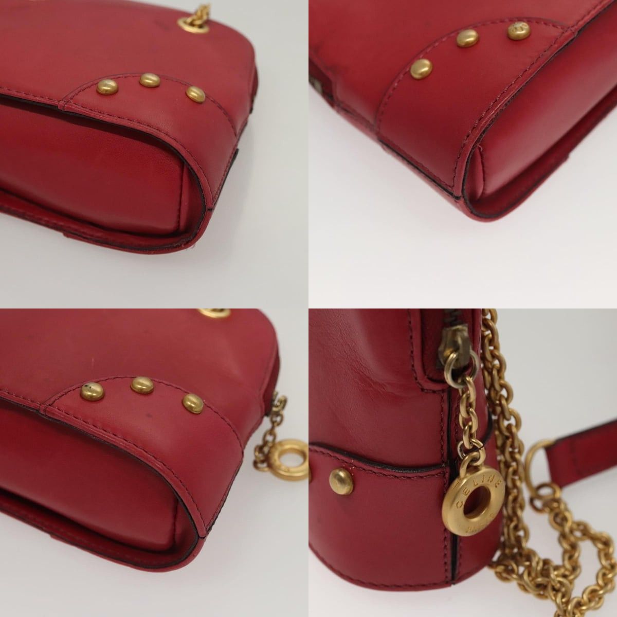 Celine CELINE Chain Shoulder Bag Leather Red Gold Size ONE SIZE - 10 Thumbnail