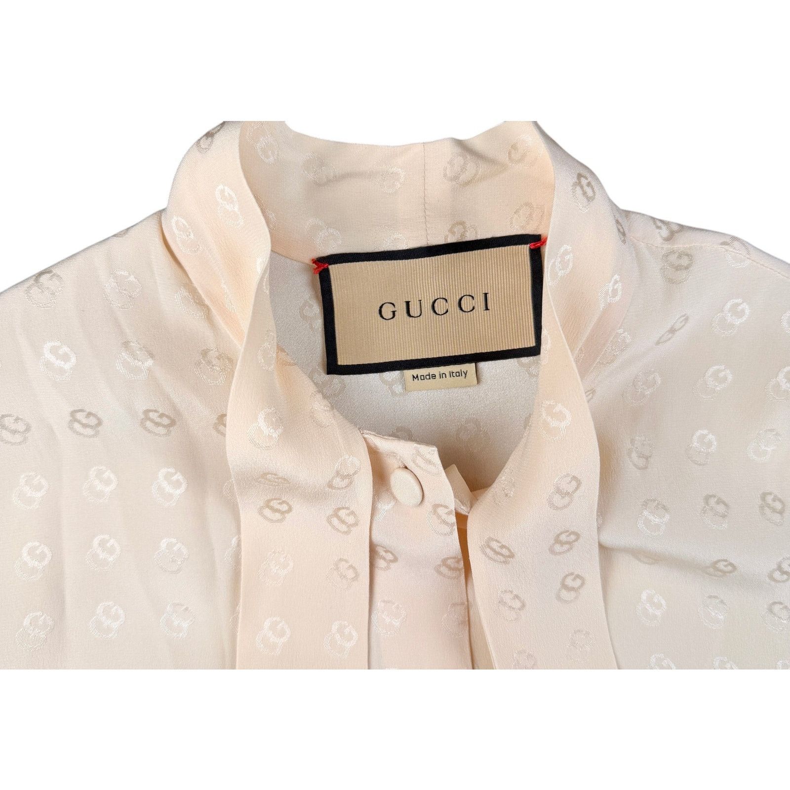 Gucci Gucci Ecru GG silk jacquard blouse, self-tie neck bow Sz 36 Size XS / US 0-2 / IT 36-38 - 4 Thumbnail