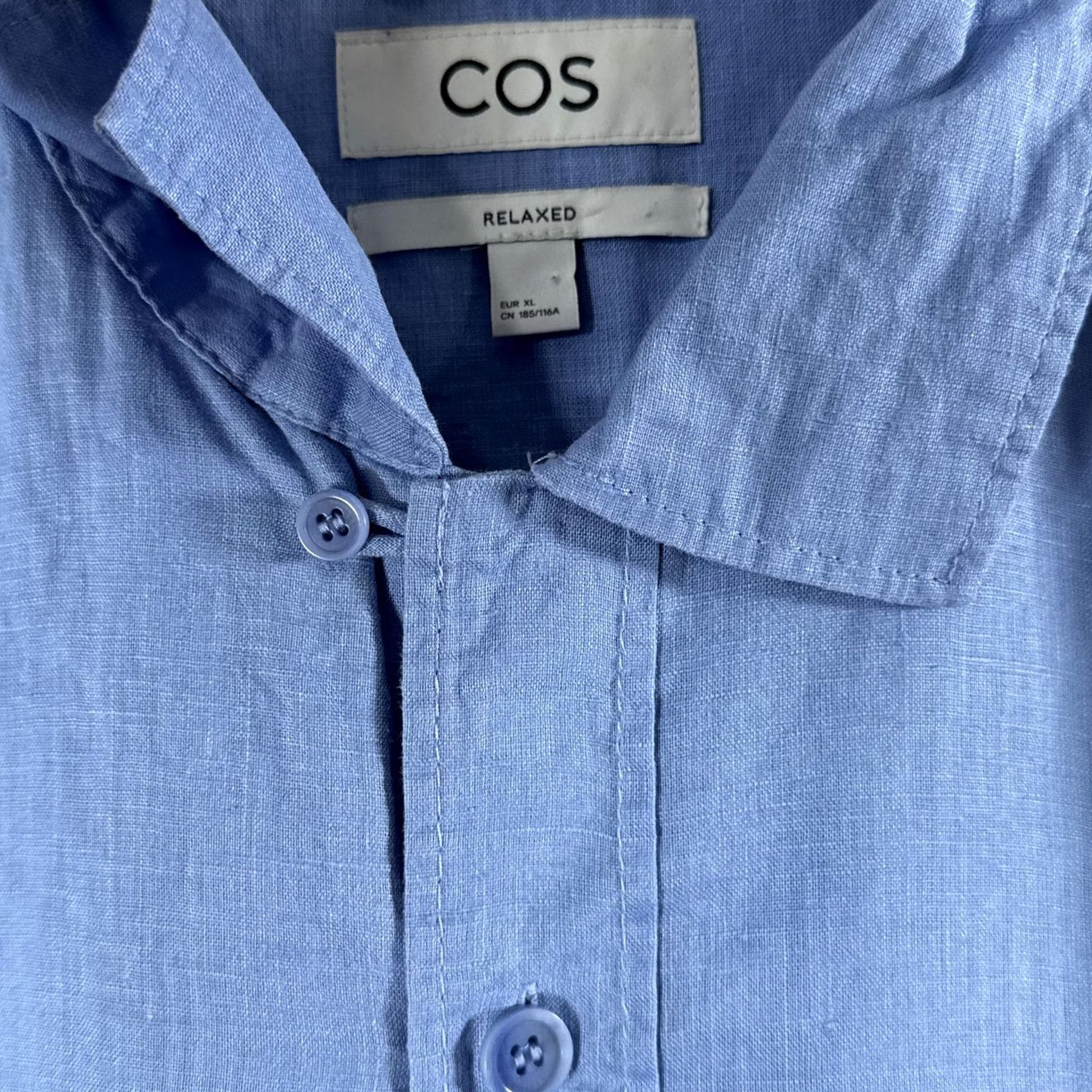 Cos COS Mens XL Hemp Shirt Blue Button-Up Relaxed Short Sleeve Pockets Size US XL / EU 56 / 4 - 5 Thumbnail