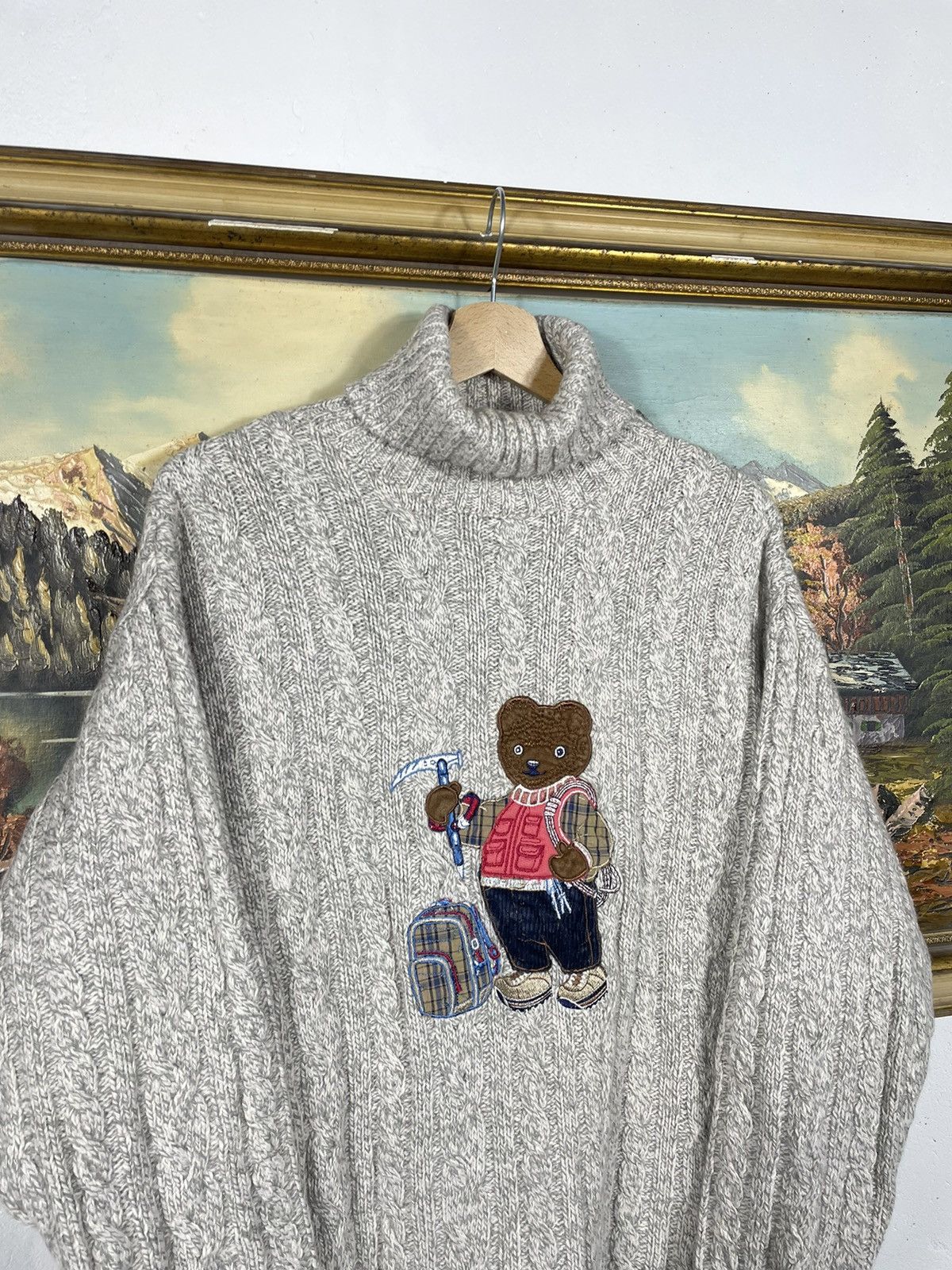 Japanese Brand × Vintage Retro Braid Cable Pull Turtleneck Knitwear Jumper Bear Wool Size US XL / EU 56 / 4 - 4 Thumbnail