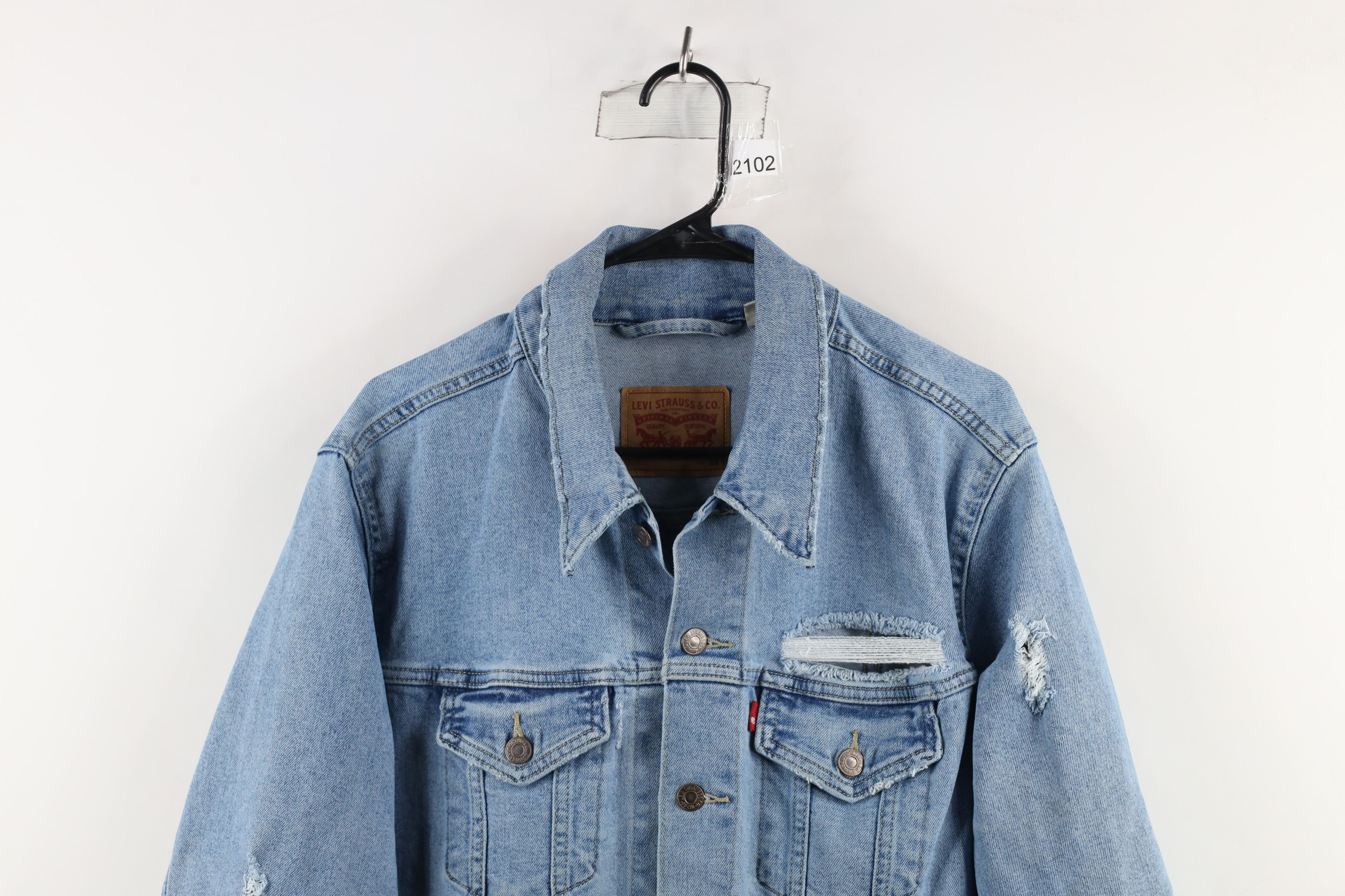 Levi's × Vintage Y2K Levis Stretch Full Button Denim Jean Trucker Jacket Size XL / US 12-14 / IT 48-50 - 2 Thumbnail