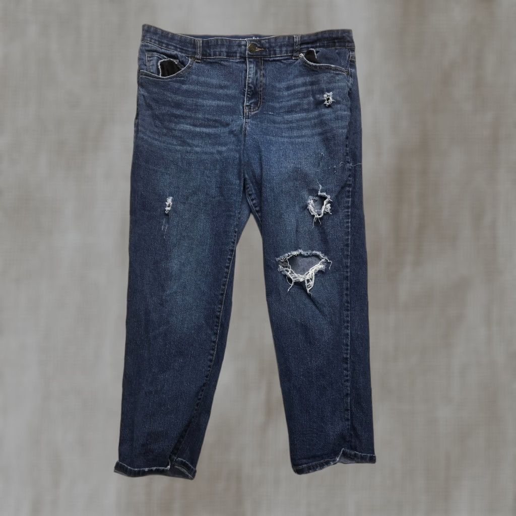 Vintage VINTAGE Terra & Sky Slim Boyfriend Jeans Women's Plus 16W Distressed Dark Wash Cotton Spandex Size 38" / US 16 / IT 52 - 1 Thumbnail