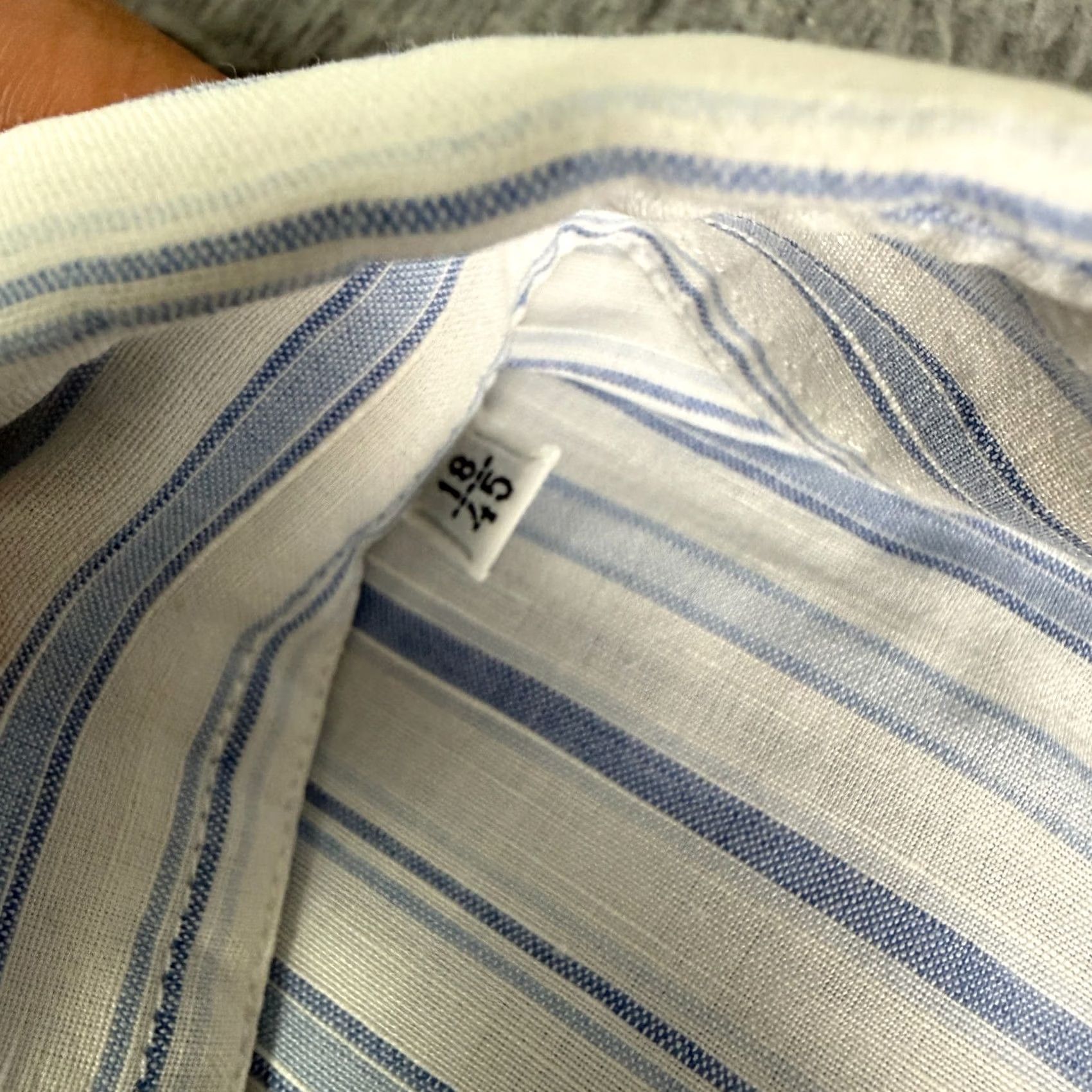 Loro Piana Loro Piana Shirt Mens 18/45 White Blue Striped Linen Blend Long Sleeve Pocket Button-Up Shirt Mens 2XL Blue Size US XXL / EU 58 / 5 - 4 Thumbnail