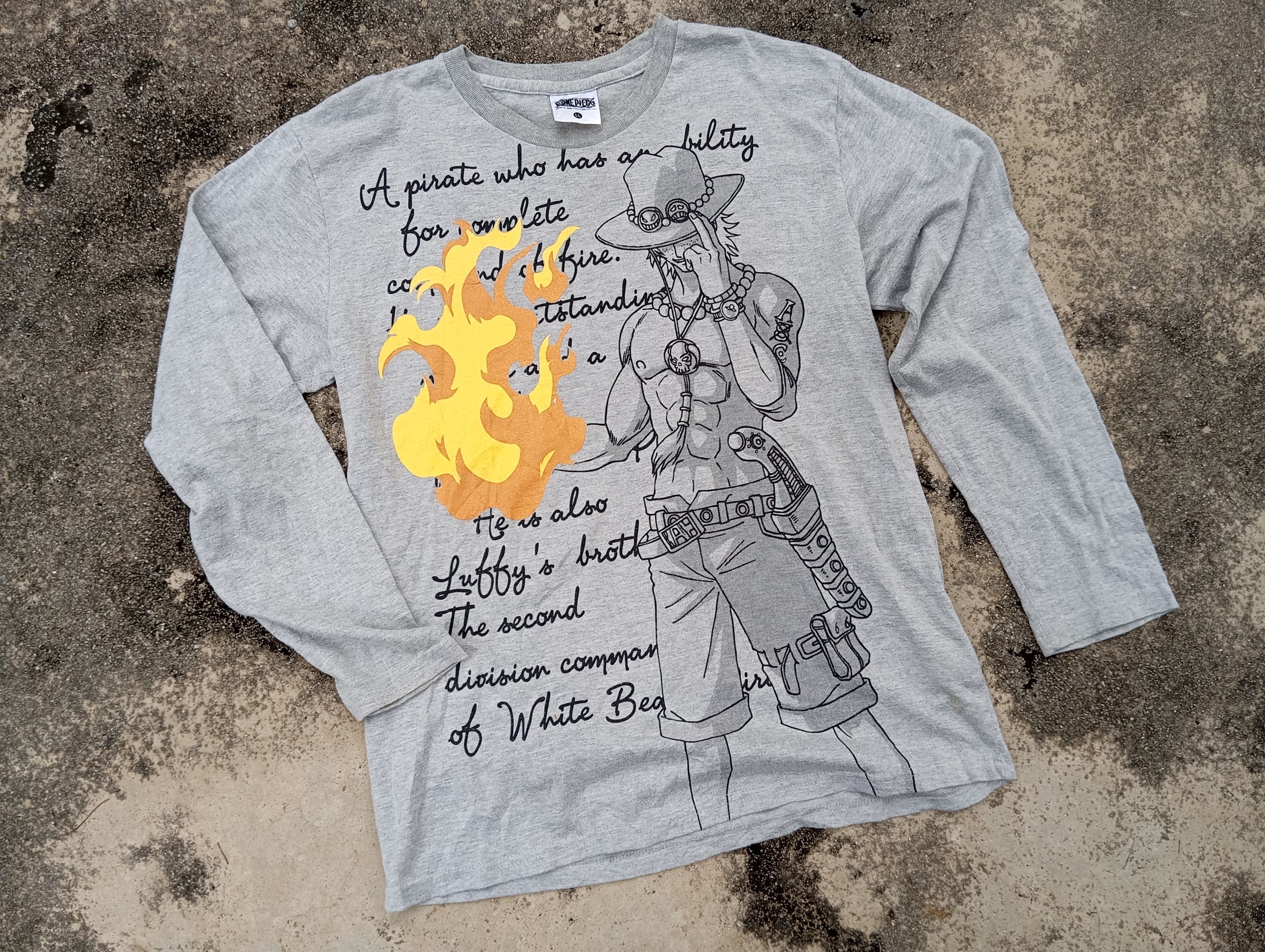 Japanese Brand One Piece - Ace 🔥 Anime Tshirt Long Sleeve Size US L / EU 52-54 / 3 - 2 Thumbnail