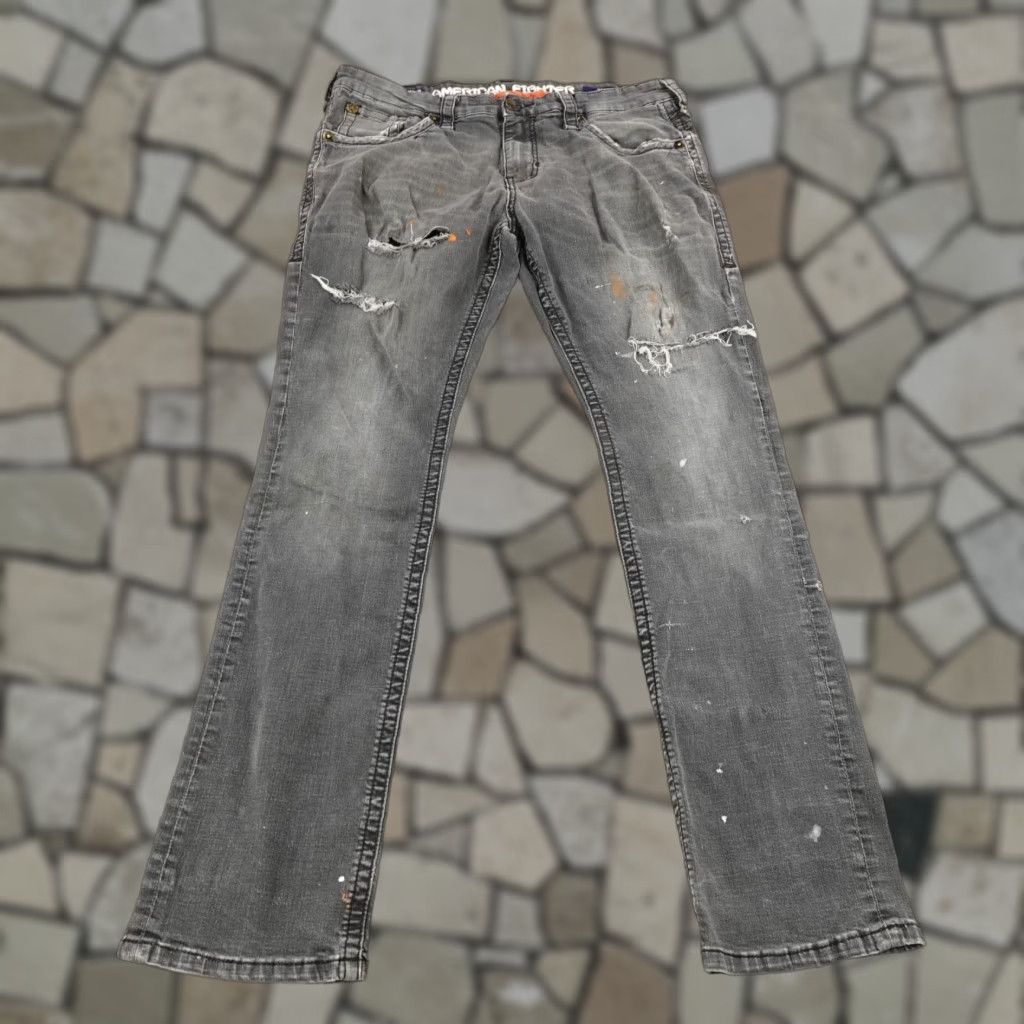 Vintage VINTAGE American Fighter Jeans Mens 36 Straight Denim Distressed Casual Slim Gray Size US 35 - 1 Thumbnail