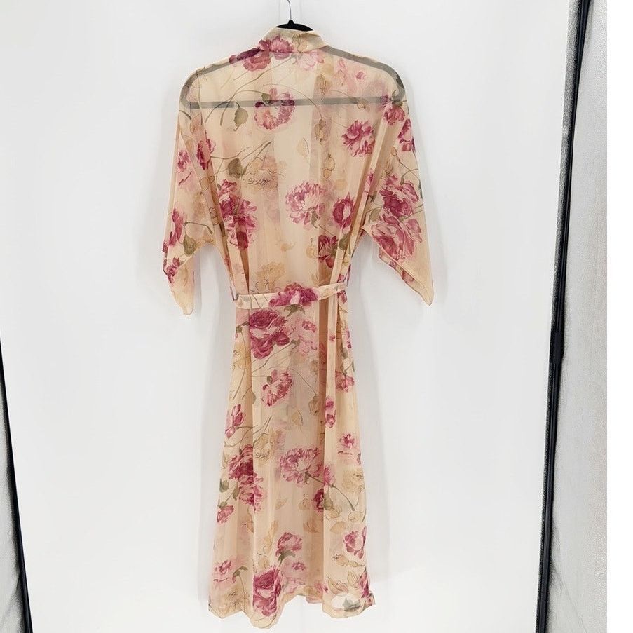 Vintage Vintage 80s pink floral sheer kimono sleeves robe size s/m Size ONE SIZE - 2 Thumbnail
