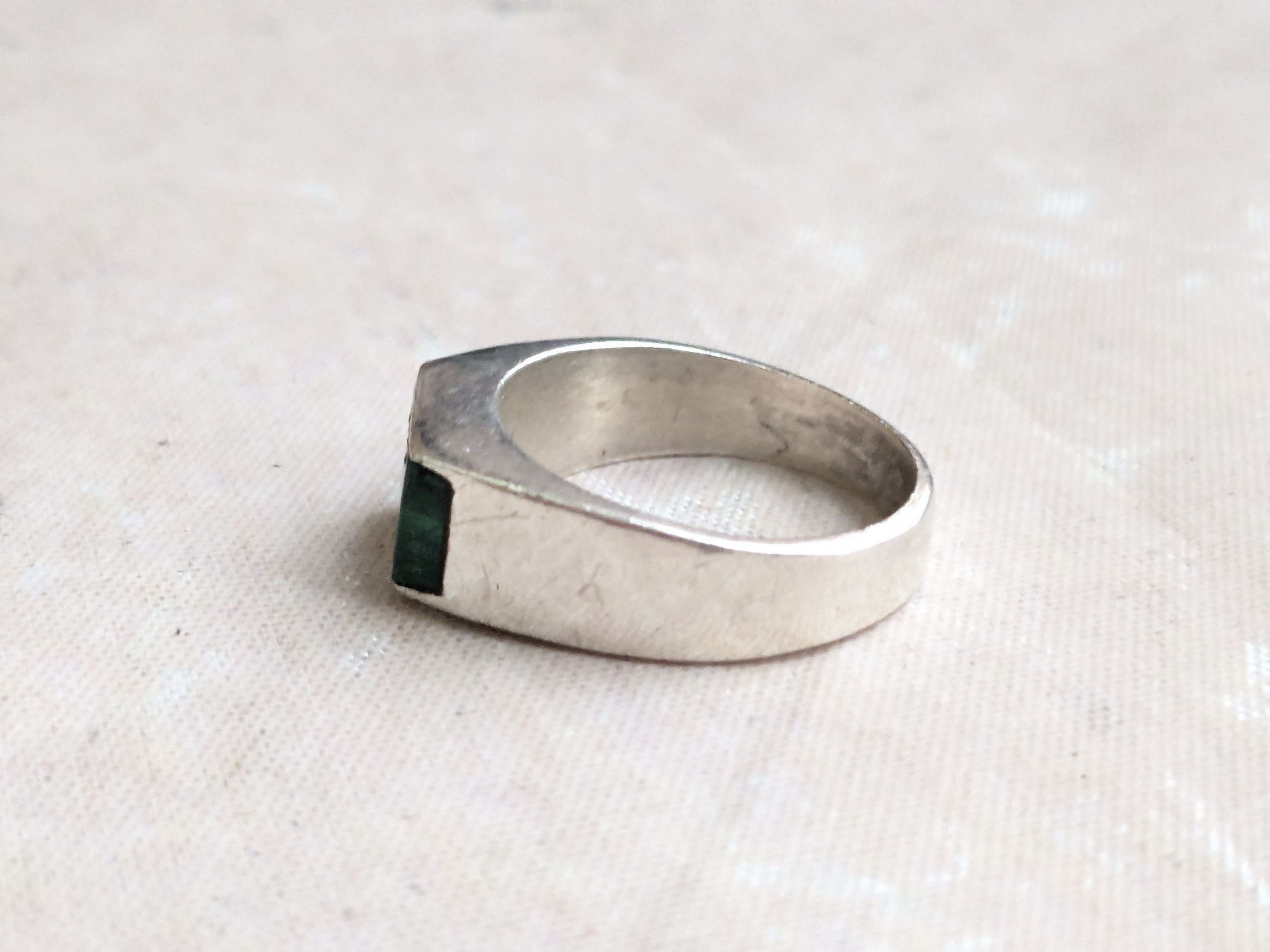 Sterling Silver Vintage Sterling Silver Ring Green Malachite 12 Taxco Size ONE SIZE - 4 Thumbnail