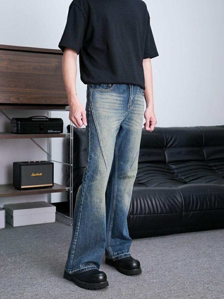 denim washed faded gradient flared jeans