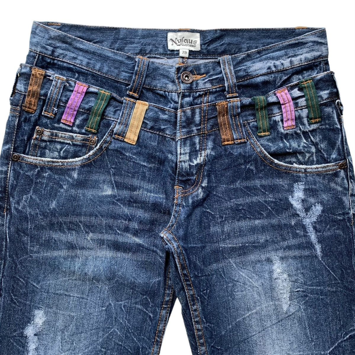 Japanese Brand Rare Japanese Brand Nylaus Double Waist Distressed Jeans Size US 30 / EU 46 - 2 Thumbnail
