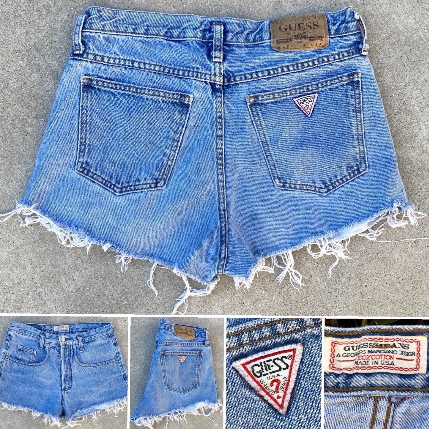 Guess VINTAGE GUESS Denim Shorts Button Fly Cut-Off 31 in Waist Blue Women's 80s 90s Casual Pockets Frayed Hem Rise High Womens Size 24" / US 00 / IT 34 - 2 Thumbnail