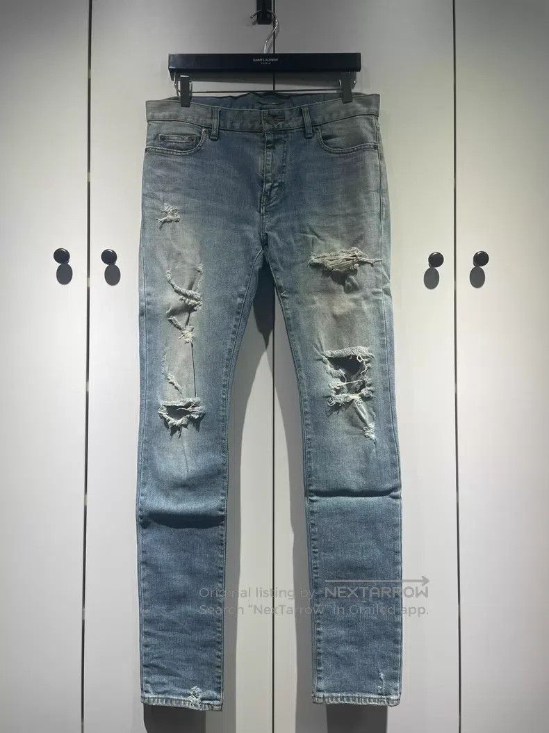 Saint Laurent Paris Saint Laurent Paris Blue Big Destroyed Denim Jeans Size US 31 - 1 Thumbnail