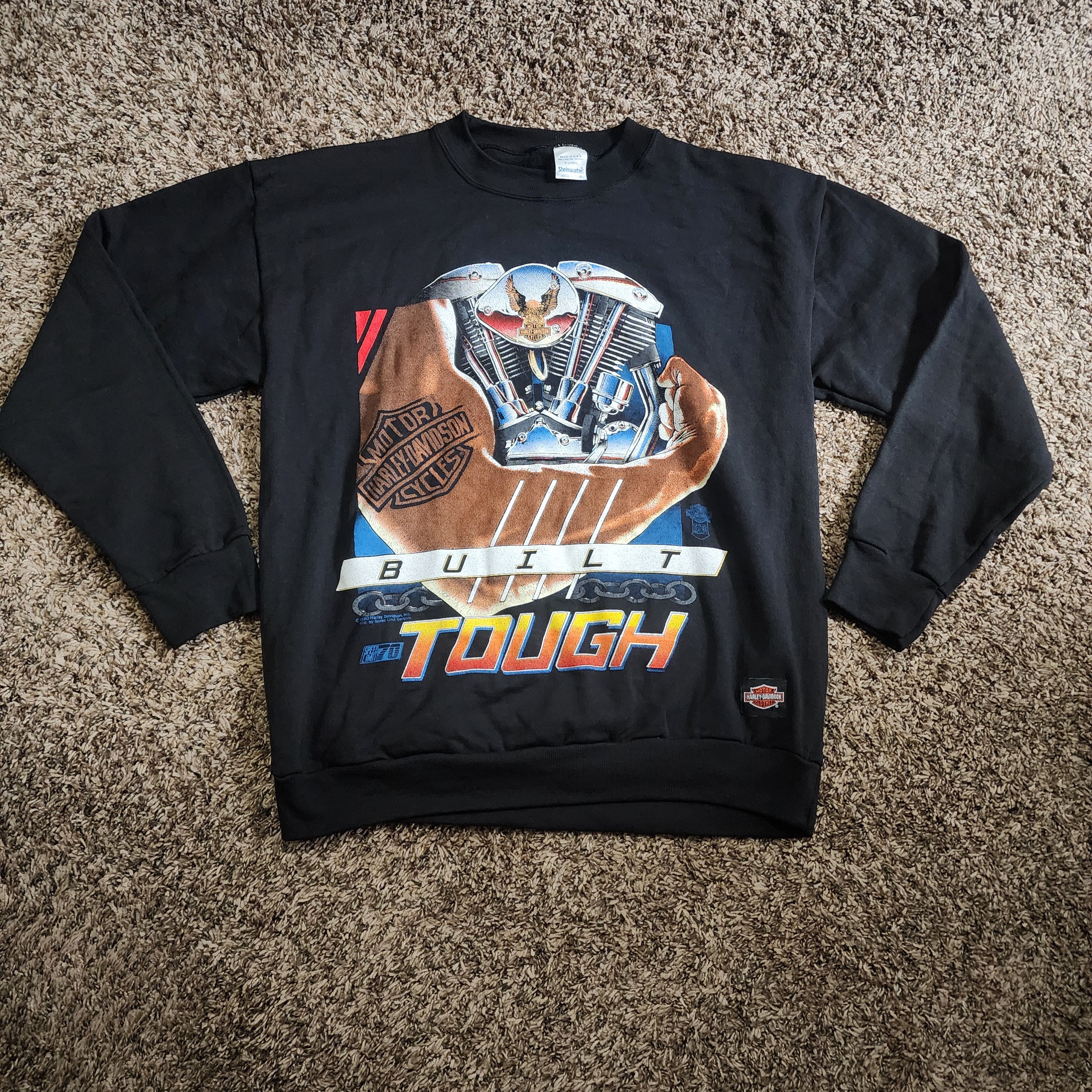 image of Harley Davidson Built Tough 90's Black Pull Over Sweater in Black/Grey, Men's (Size XL)