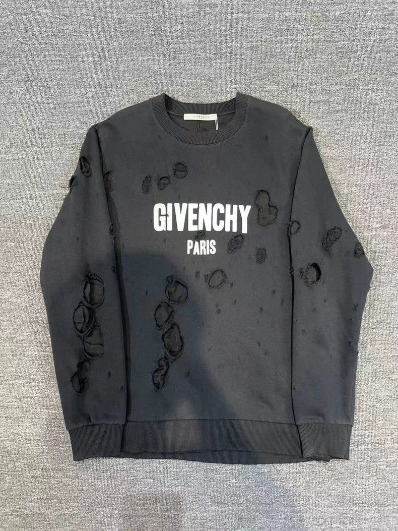 Givenchy Givenchy Black Large Hole Letter Round Neck Sweatshirt 2505 Size US S / EU 44-46 / 1 - 1 Thumbnail