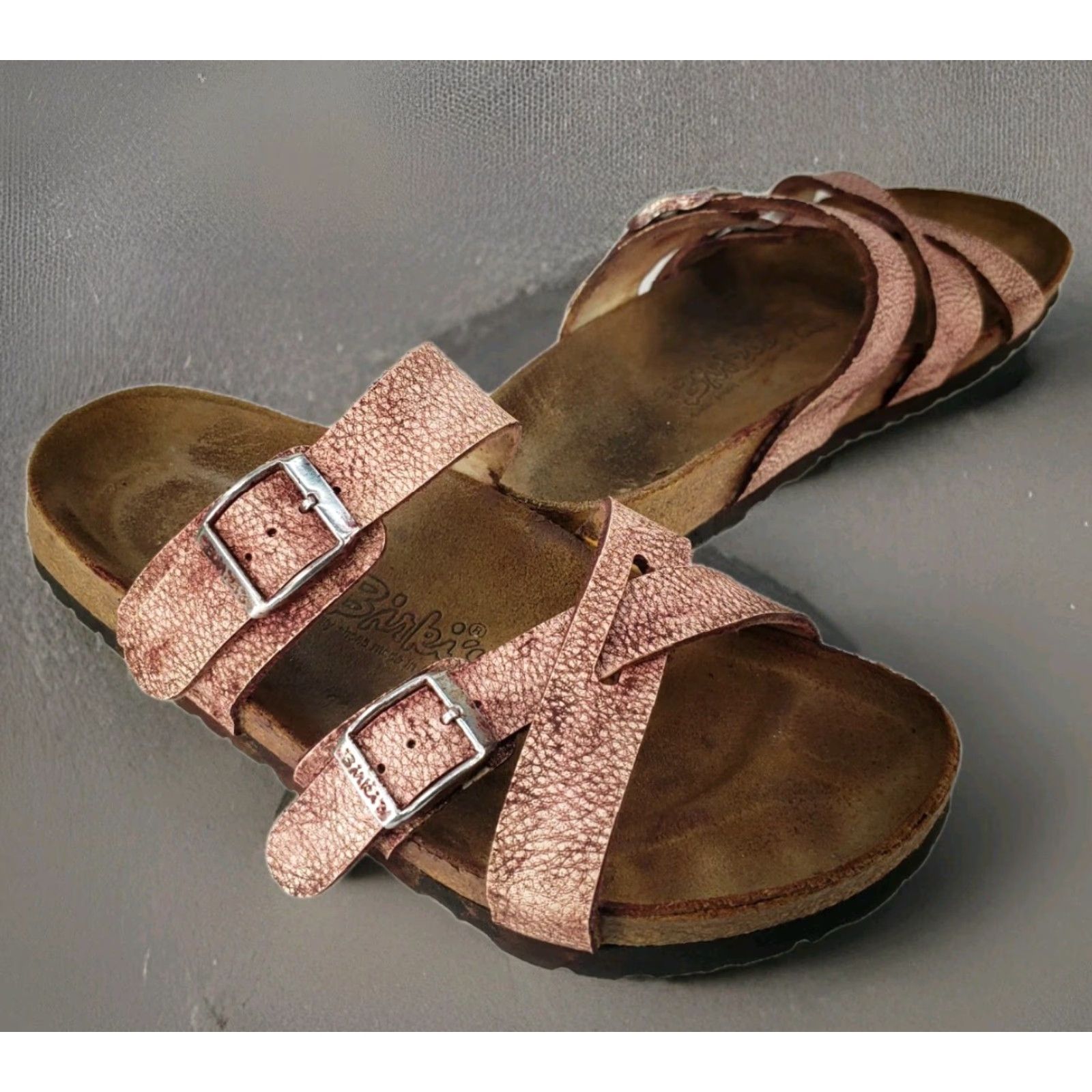 Birkenstock Birki's Birkenstock Two Strap Slip On Slides Sandals Pink Leather 6 Women 37 Tahiti Bohemian Sandal, Vintage? No Size US 6 / IT 36 - 2 Thumbnail