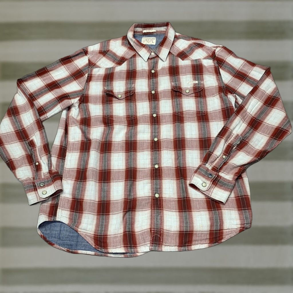 Lucky Brand Lucky Brand Mens Shirt Large Red Plaid Snap Button Up Long Sleeve Classic Fit Shirt Size US L / EU 52-54 / 3 - 1 Thumbnail
