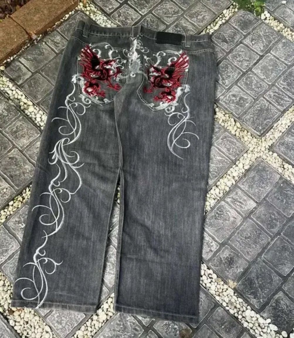 Japanese Brand Krazy Embroidery Jappenese Style Baggy Jeans Size US 36 / EU 52 - 3 Thumbnail