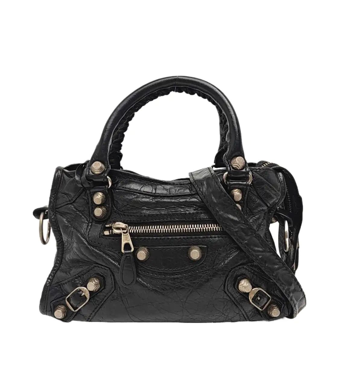 Balenciaga Classic City Black Sheepskin Stud Woven Motorcycle Shoulder Bag Handb, Women's