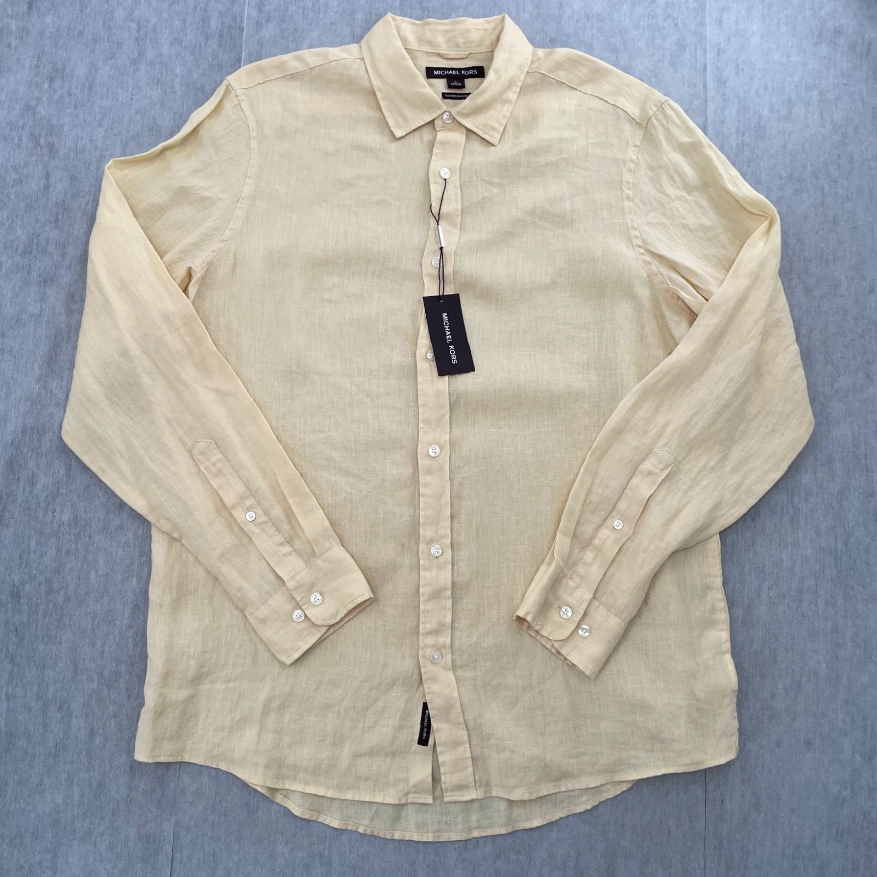 Michael Kors Michael Kors Shirt Mens Large Yellow Plantain Linen Long Sleeve Button-Up 90s Designer? Size US L / EU 52-54 / 3 - 2 Thumbnail