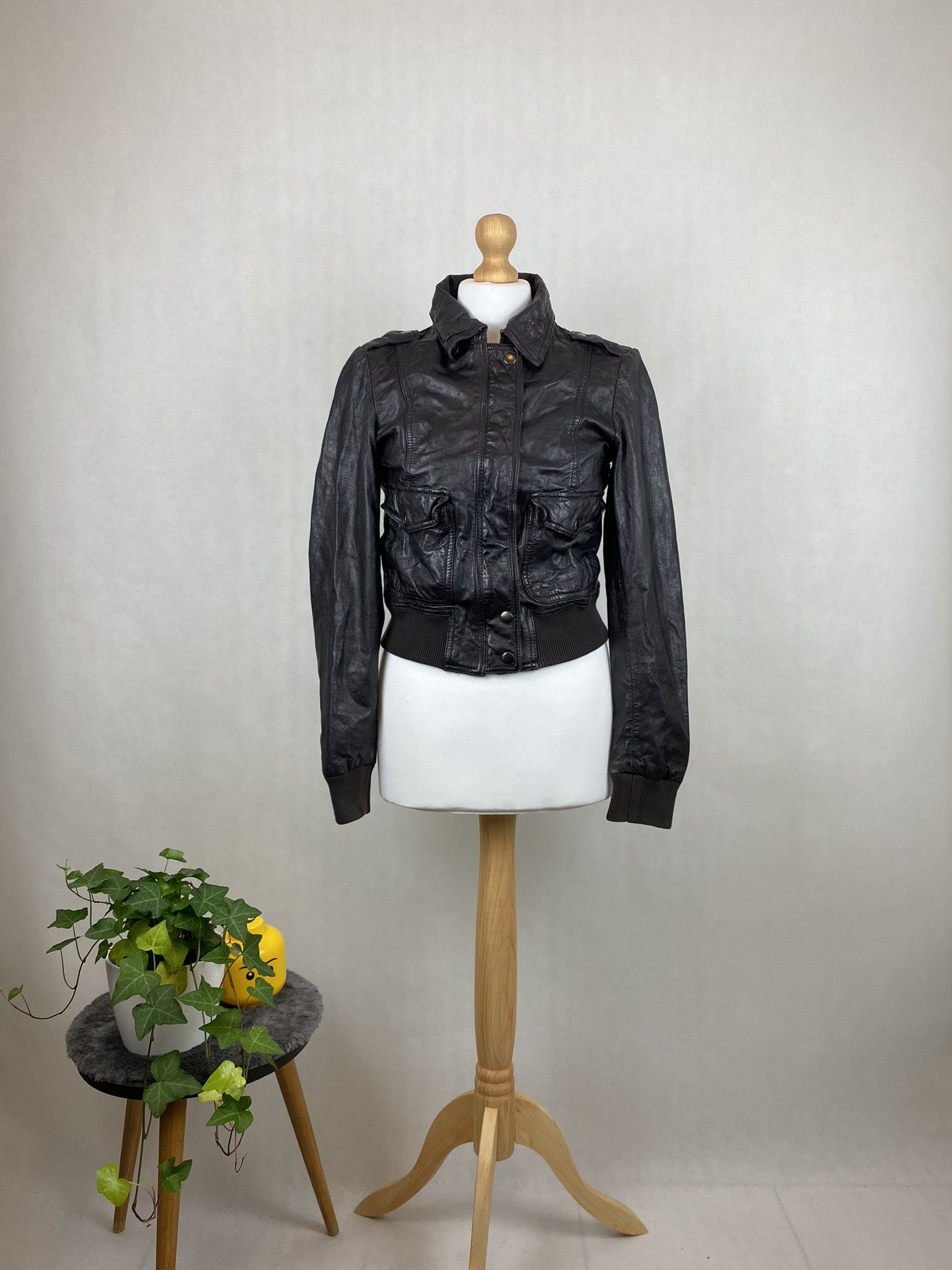 Genuine Leather × Vintage real leather cropped jacket genuine Size S / US 4 / IT 40 - 1 Thumbnail
