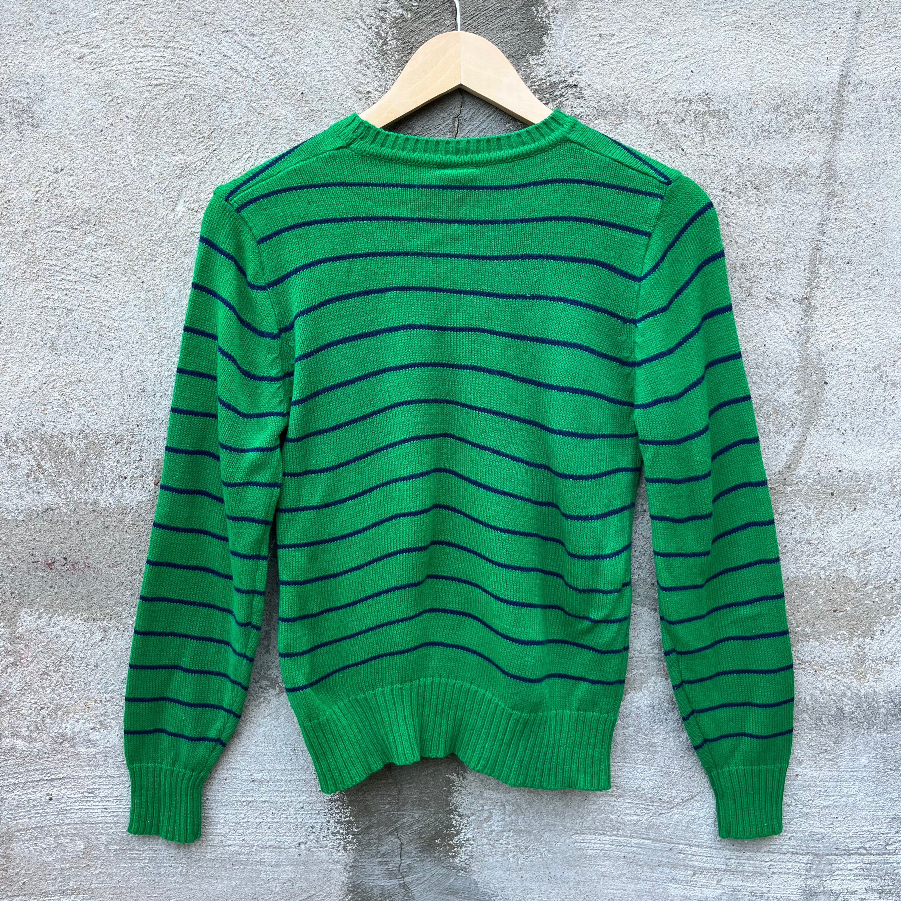 Vintage 80's Woven Green Striped Crewneck Sweater. Size US S / EU 44-46 / 1 - 4 Thumbnail