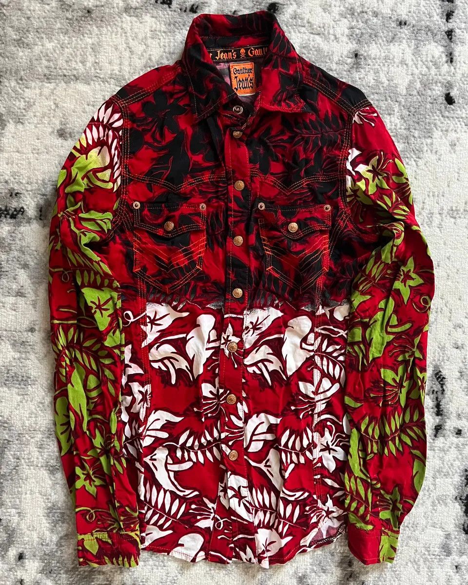 Jean Paul Gaultier × Vintage 90s Jean Paul Gaultier 'Jeans' Hawaiian Shirt Size S / US 4 / IT 40 - 3 Thumbnail