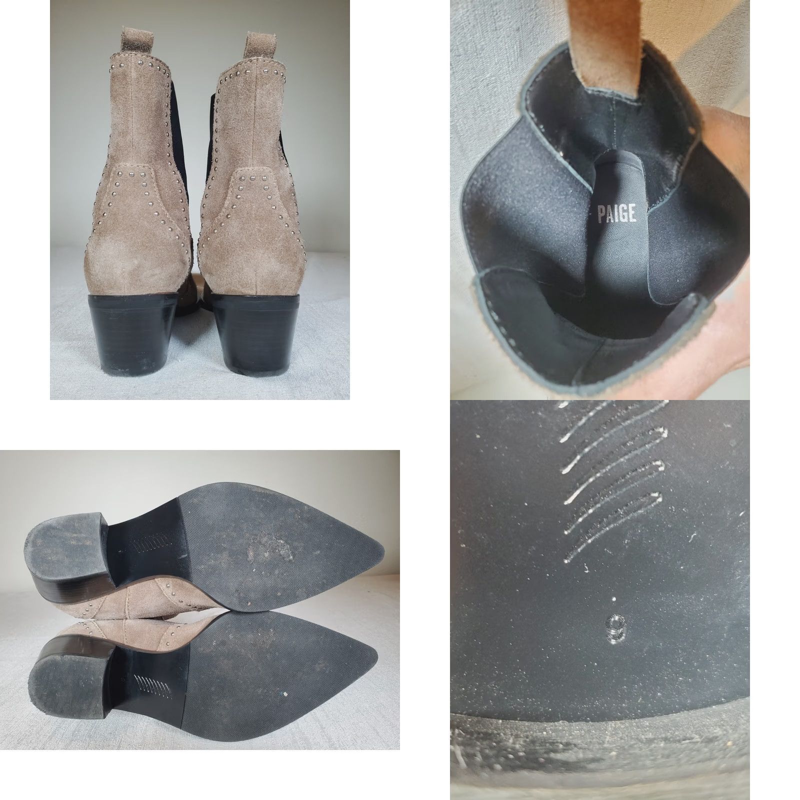 Paige PAIGE Willa Studded Suede Leather Chelsea Ankle Boots Boots Women's Size US 9 Taupe Pointed Toe Block Heel Studded Chelsea Ankle Booties EUC Size US 9 / IT 39 - 8 Thumbnail