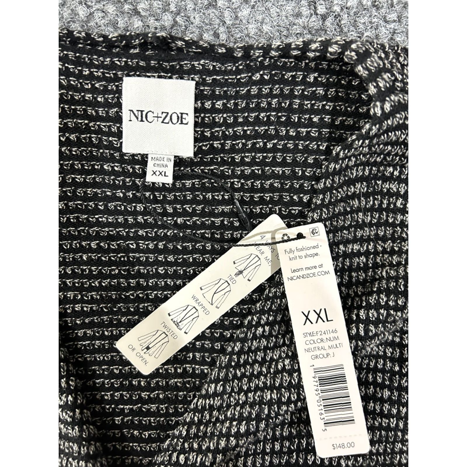 NIC+ZOE NIC+ZOE Sweater Womens XXL Black Neutral Multi Striped Wrap Cardigan Knit Size XXL / US 16-18 / IT 52-54 - 5 Thumbnail