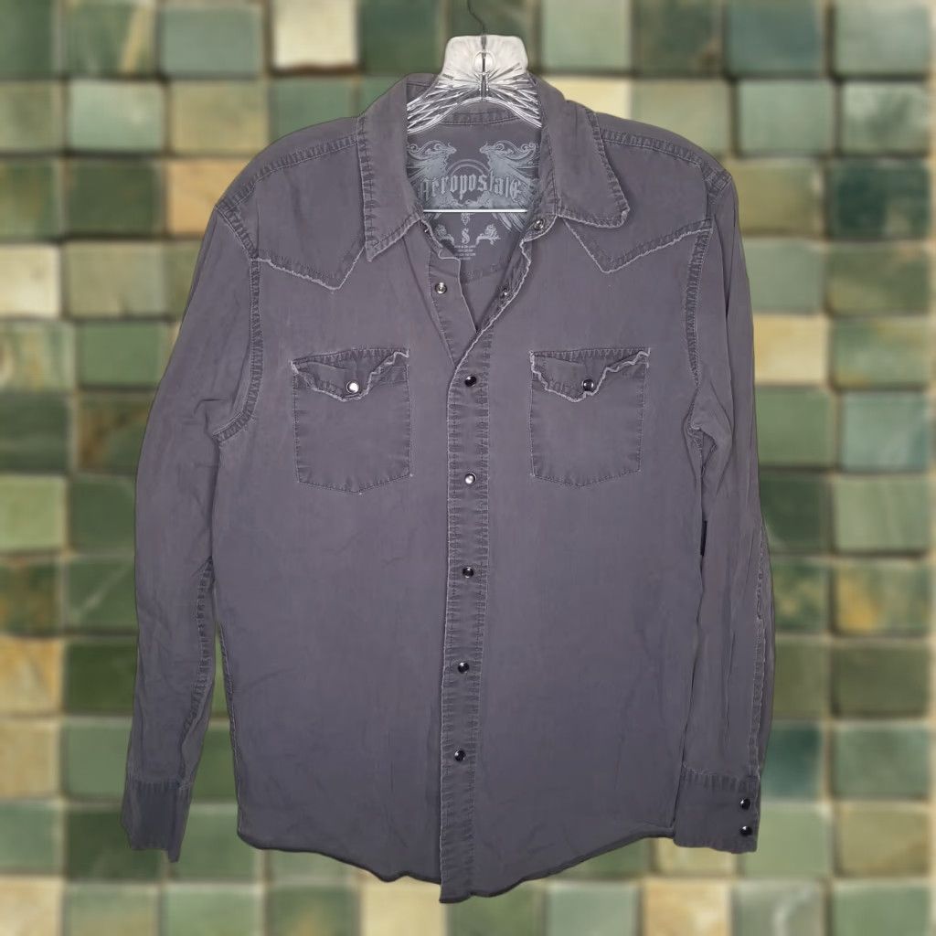 Vintage Aéropostale Shirt Mens Gray Long Sleeve Button-Up Pearl Snap Size S Size US S / EU 44-46 / 1 - 1 Thumbnail