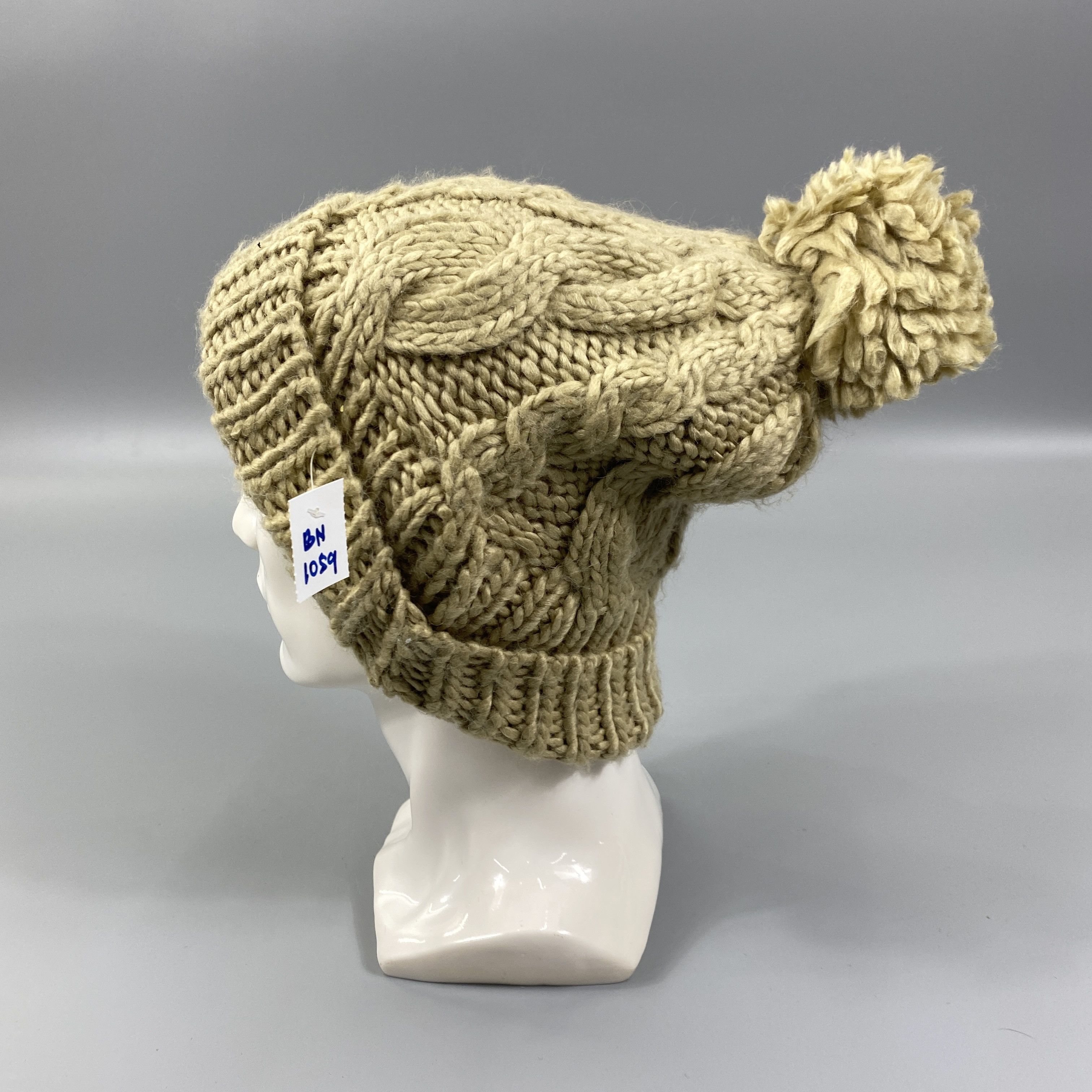 Japanese Brand Cable Knit Pom Pom Beanie Hats -BN1059 Size ONE SIZE - 1 Thumbnail