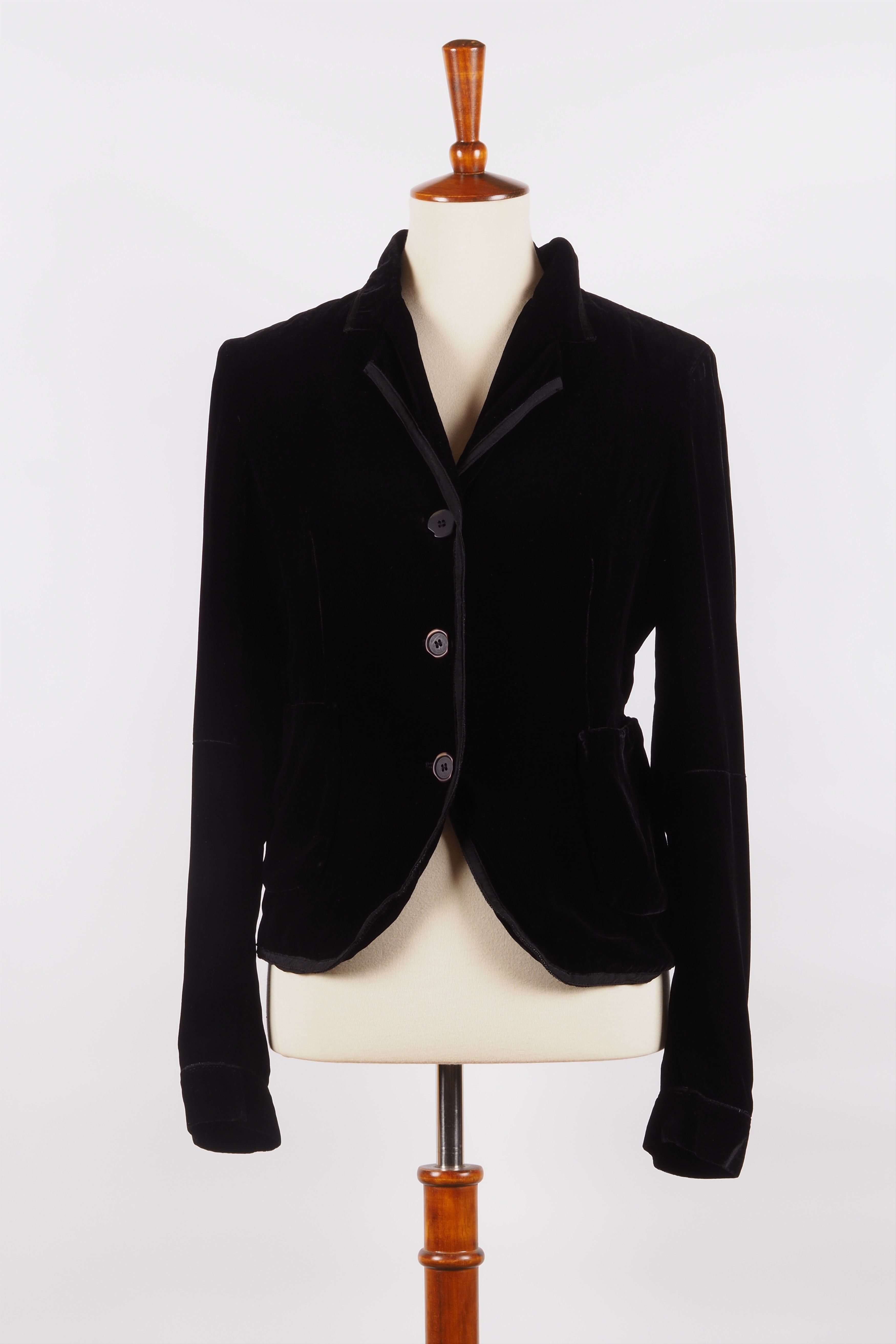 Marithe + Francois Girbaud Marithe Francois Girbaud Vintage Black Velour Blazer Jacket Size M / US 6-8 / IT 42-44 - 4 Thumbnail