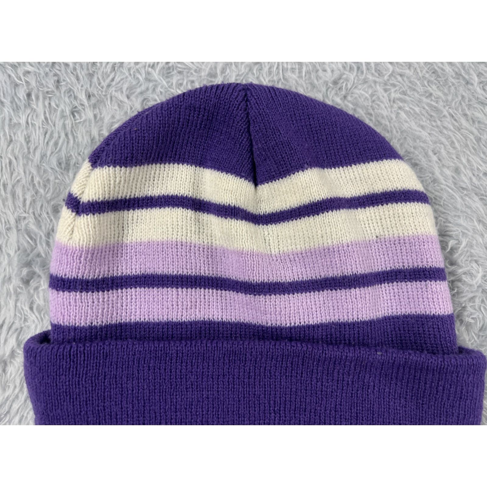 Vintage Paris Accessories Beanie Adult One Size Purple Stripe Knit 100% Acrylic Womens Size ONE SIZE - 2 Thumbnail