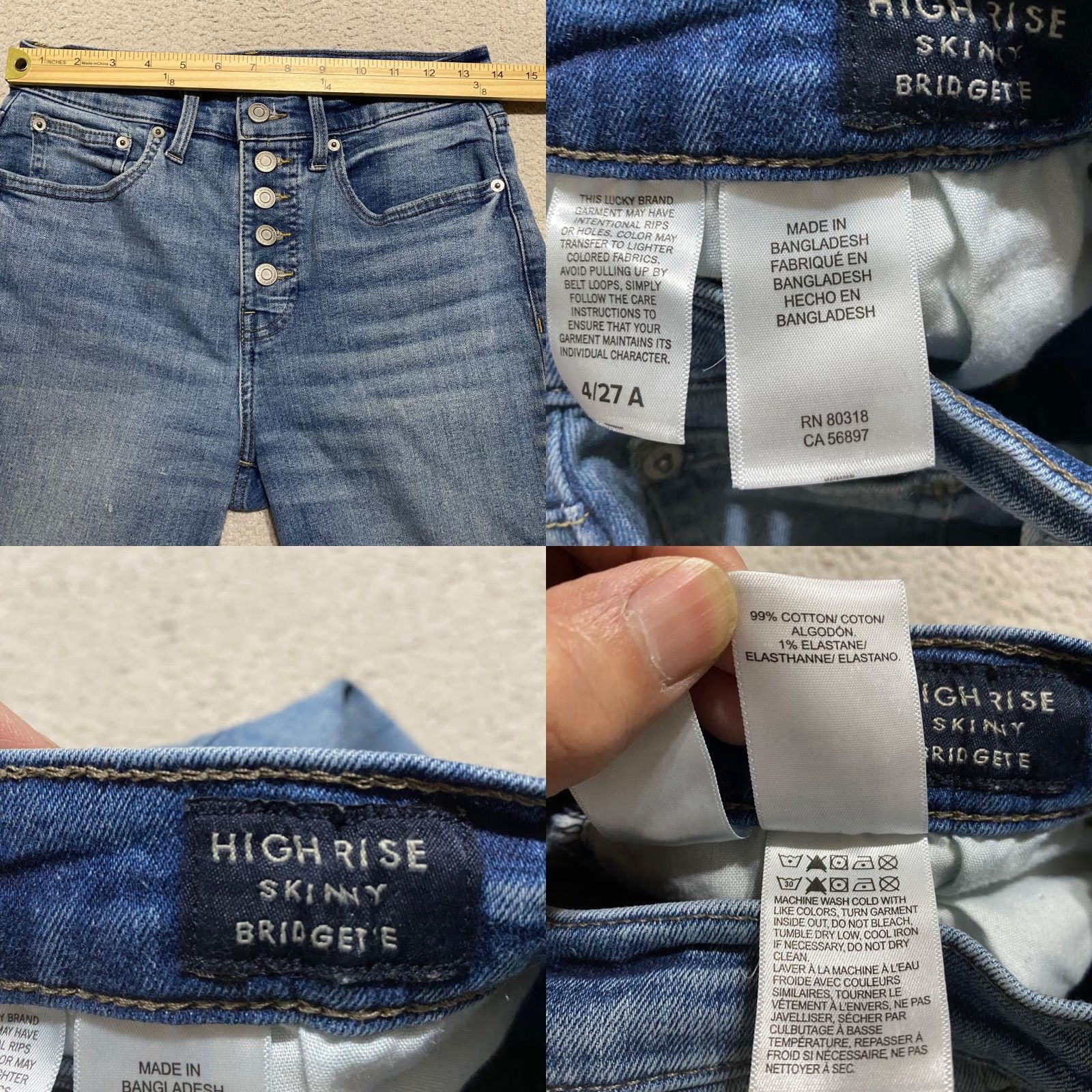 Lucky Brand Lucky Brand Bridgette Skinny Jeans 27 in Blue Denim Medium Wash High Rise Women's 4 Jeans Size 27" / US 4 / IT 40 - 8 Thumbnail