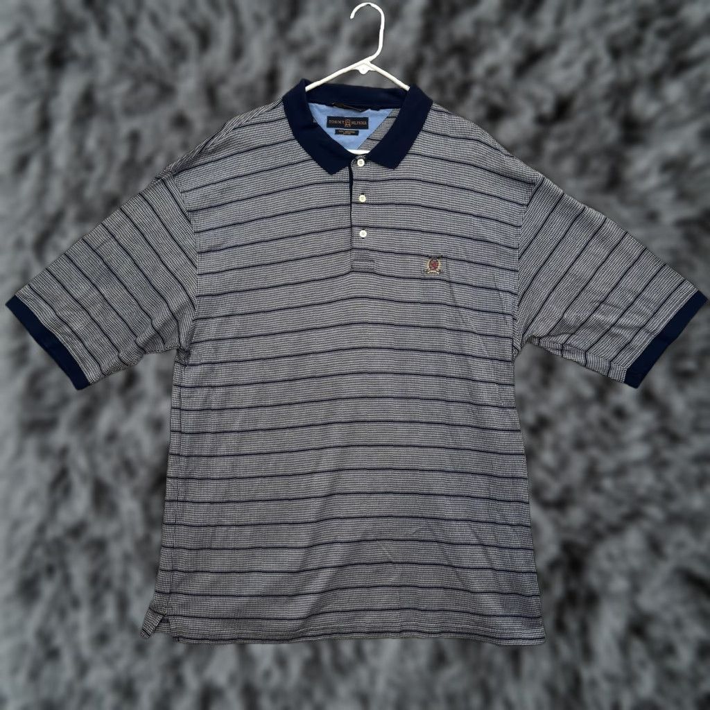 Tommy Hilfiger VINTAGE Tommy Hilfiger Polo Shirt 2XL Blue Striped Golf Casual Embroidered Mens XXL Size US XXL / EU 58 / 5 - 1 Thumbnail