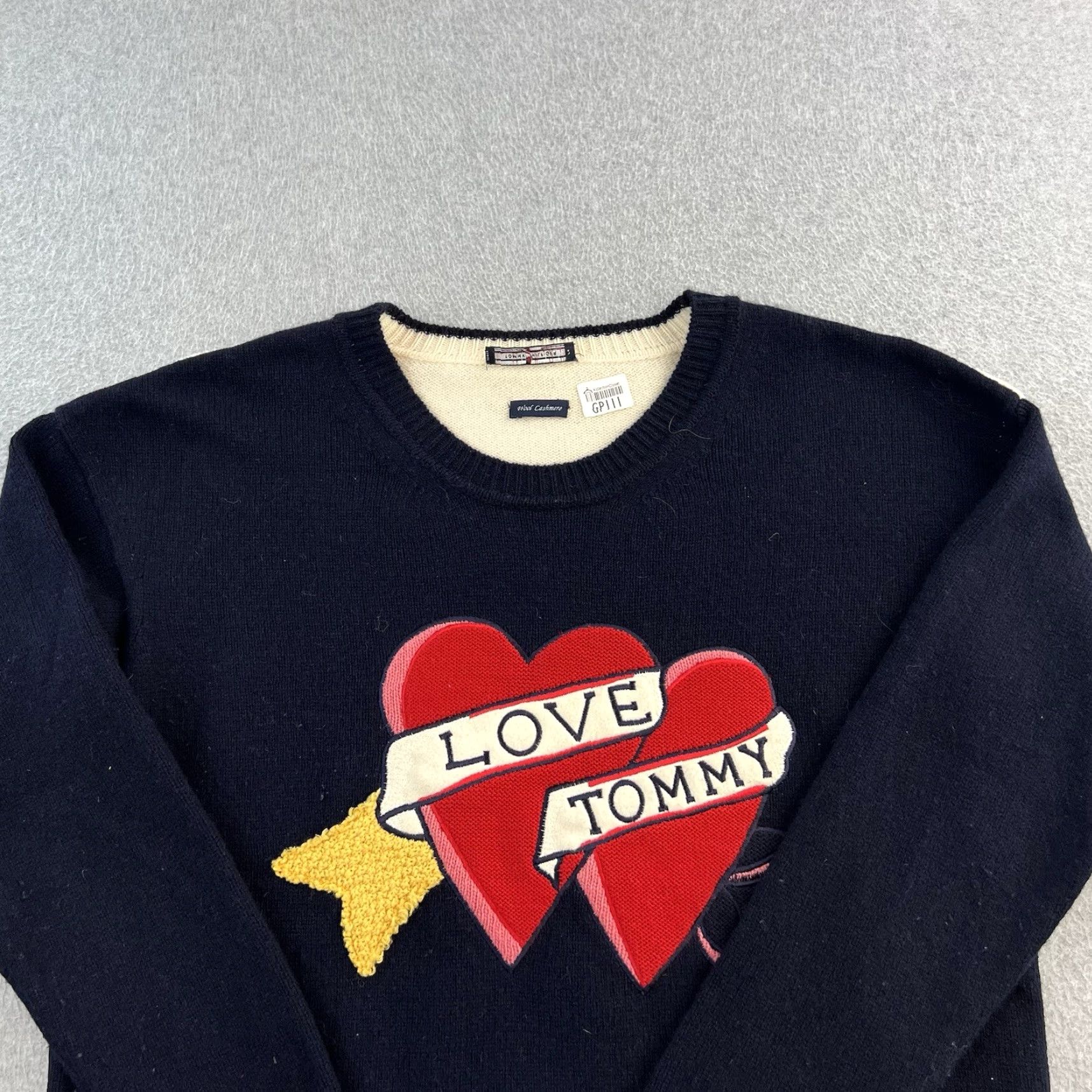 Tommy Hilfiger Tommy Hilfiger Sweater Womens Large Blue Long Sleeve Heart Graphic Wool Cashmere Pullover Size L / US 10 / IT 46 - 5 Thumbnail